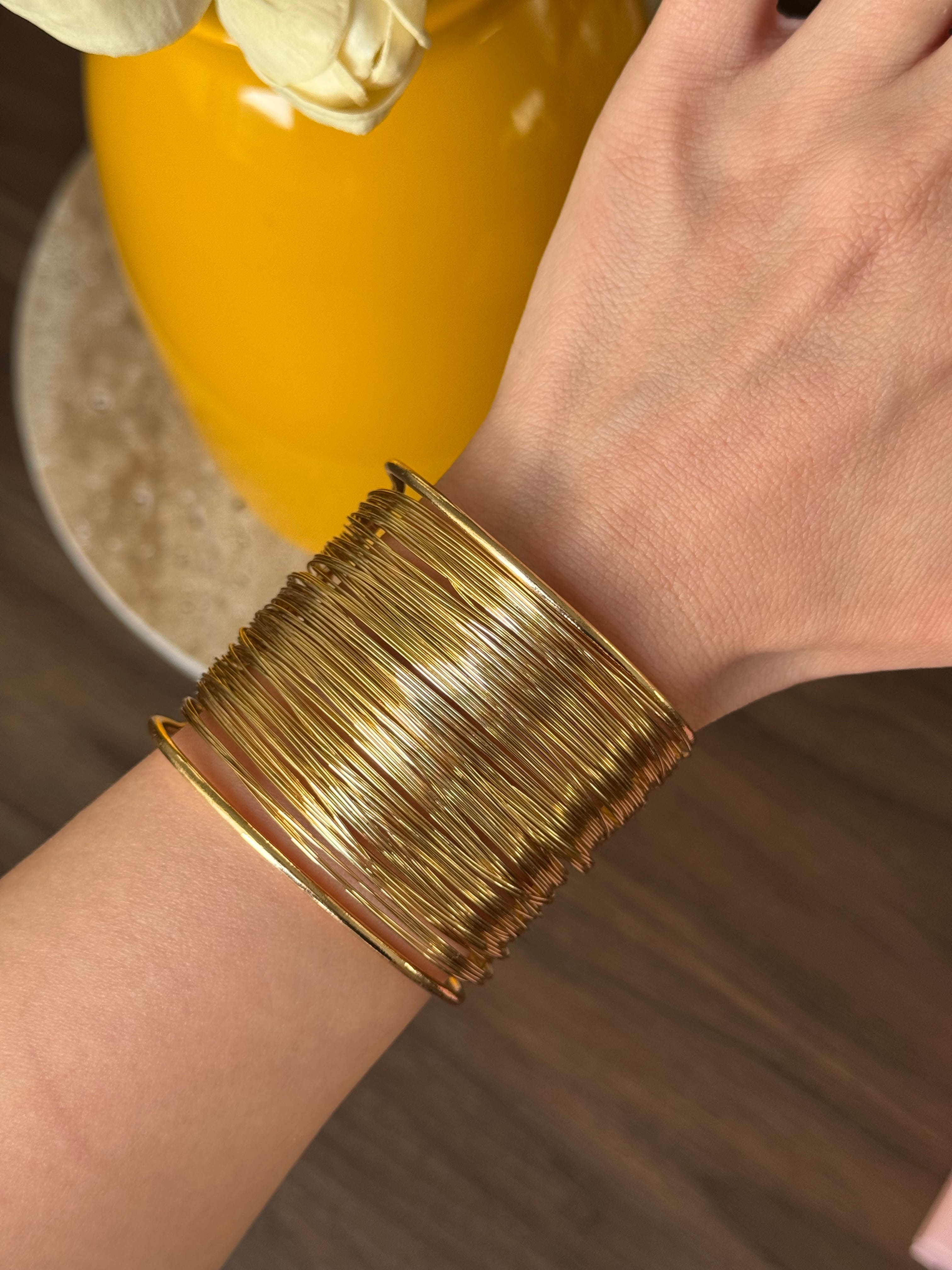 Çelik | Gold Antik Tel bileklik 