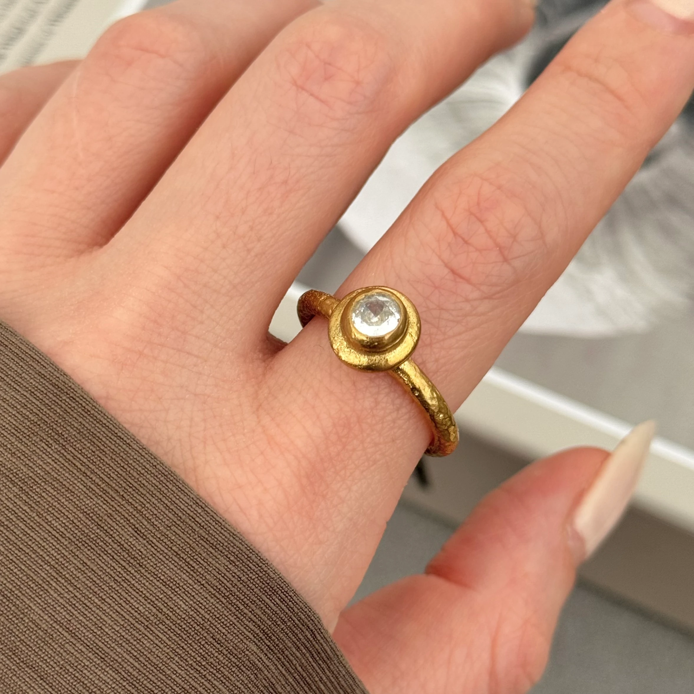 saf pirinç vintage büyük tek taş yüzük  