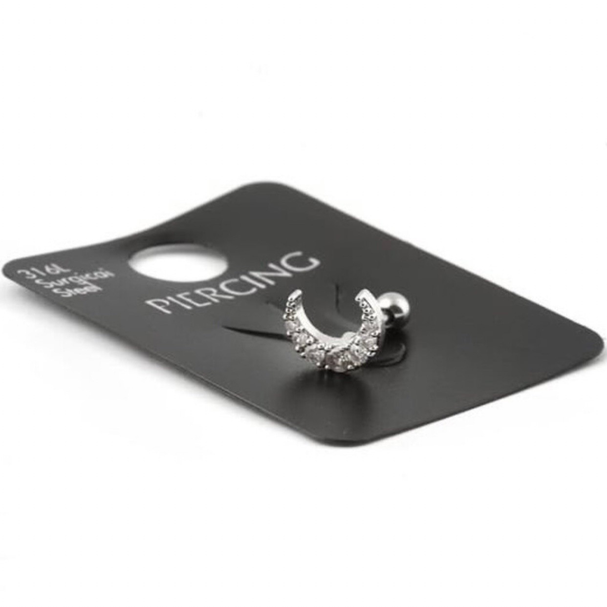 Çelik taşlı ay piercing