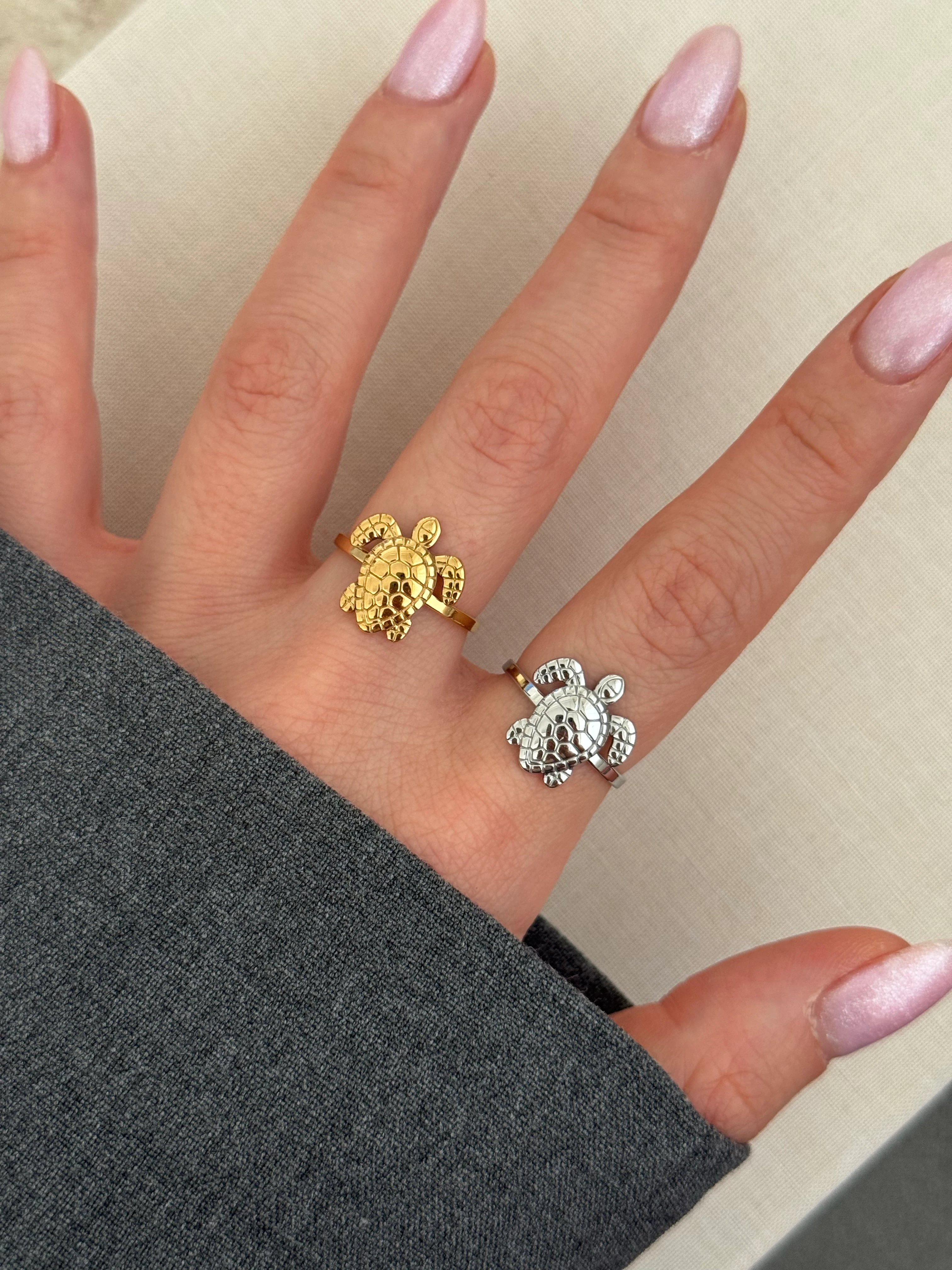 Çelik | Gold tortoise yüzük 