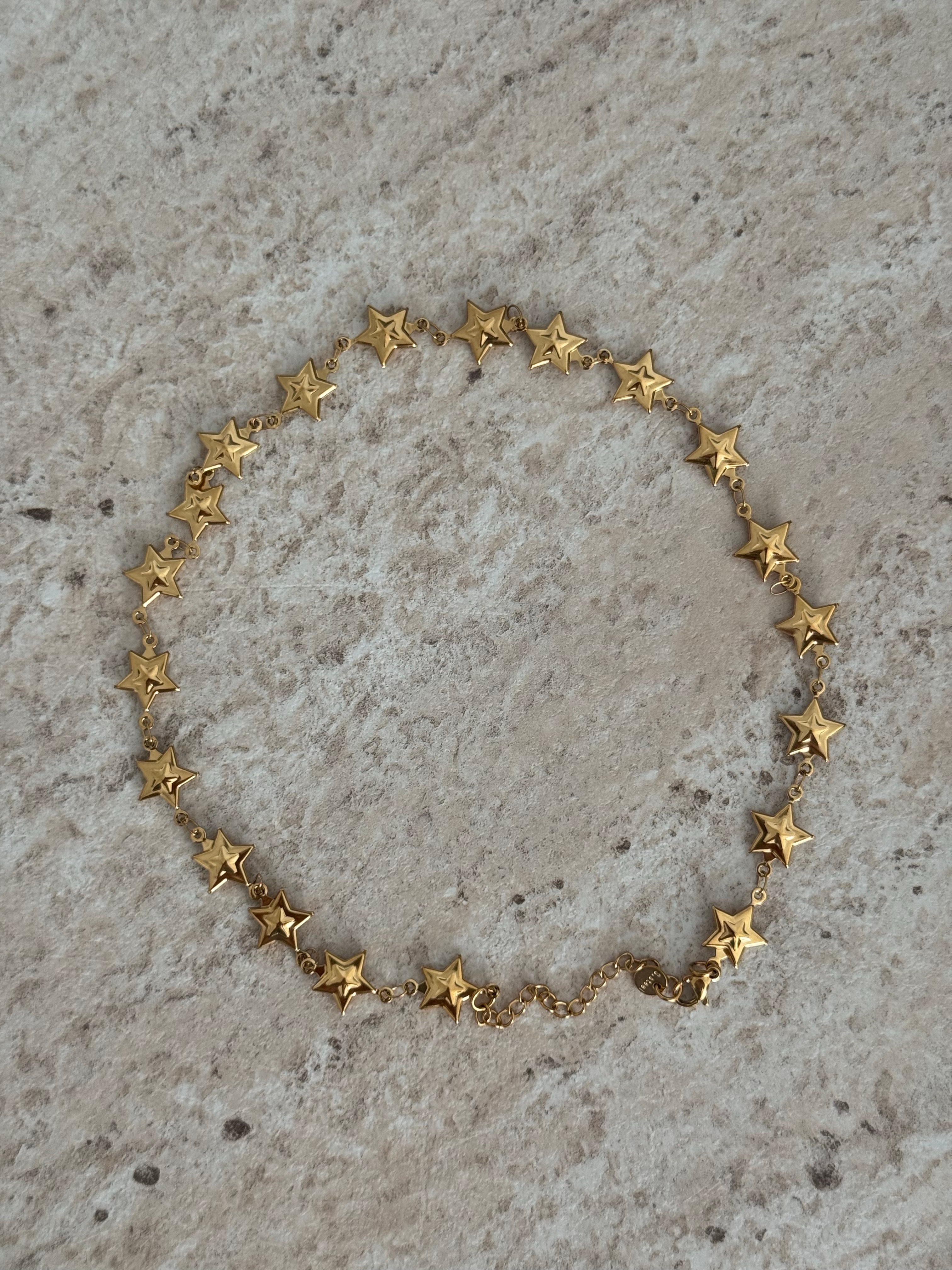 Çelik | Gold yıldızlar kolye 