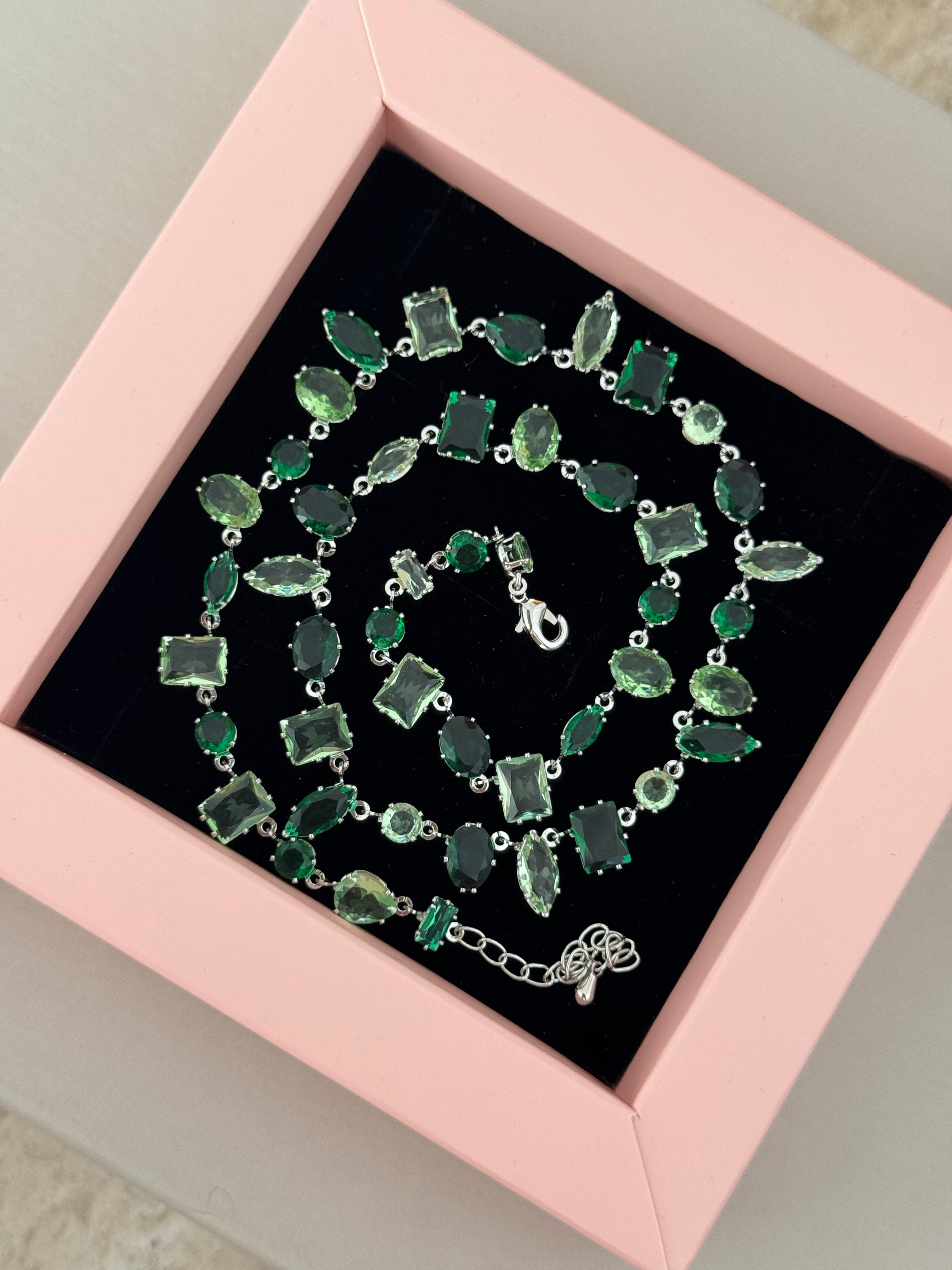 Swarovski | Silver - Yeşil  Gema kolye
