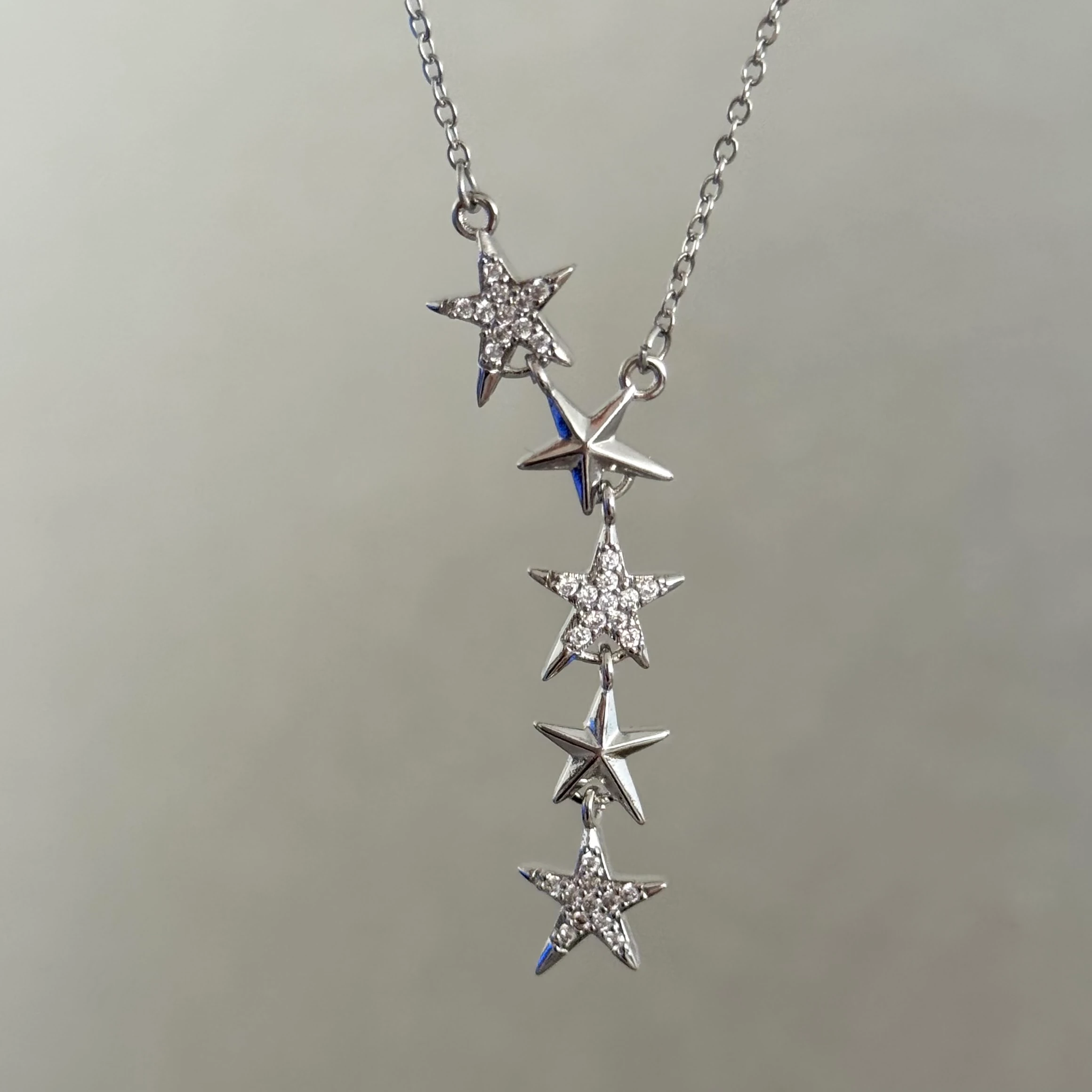 Çelik | Silver Taşlı yıldızlar kolye 