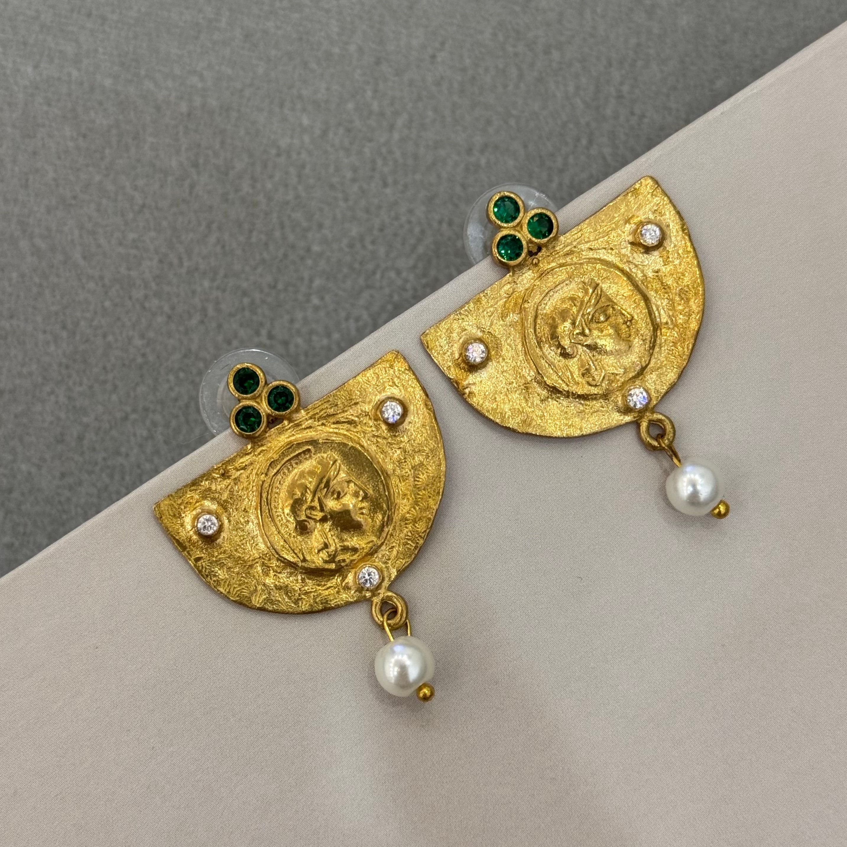 Vintage saf pirinç Broche küpe 