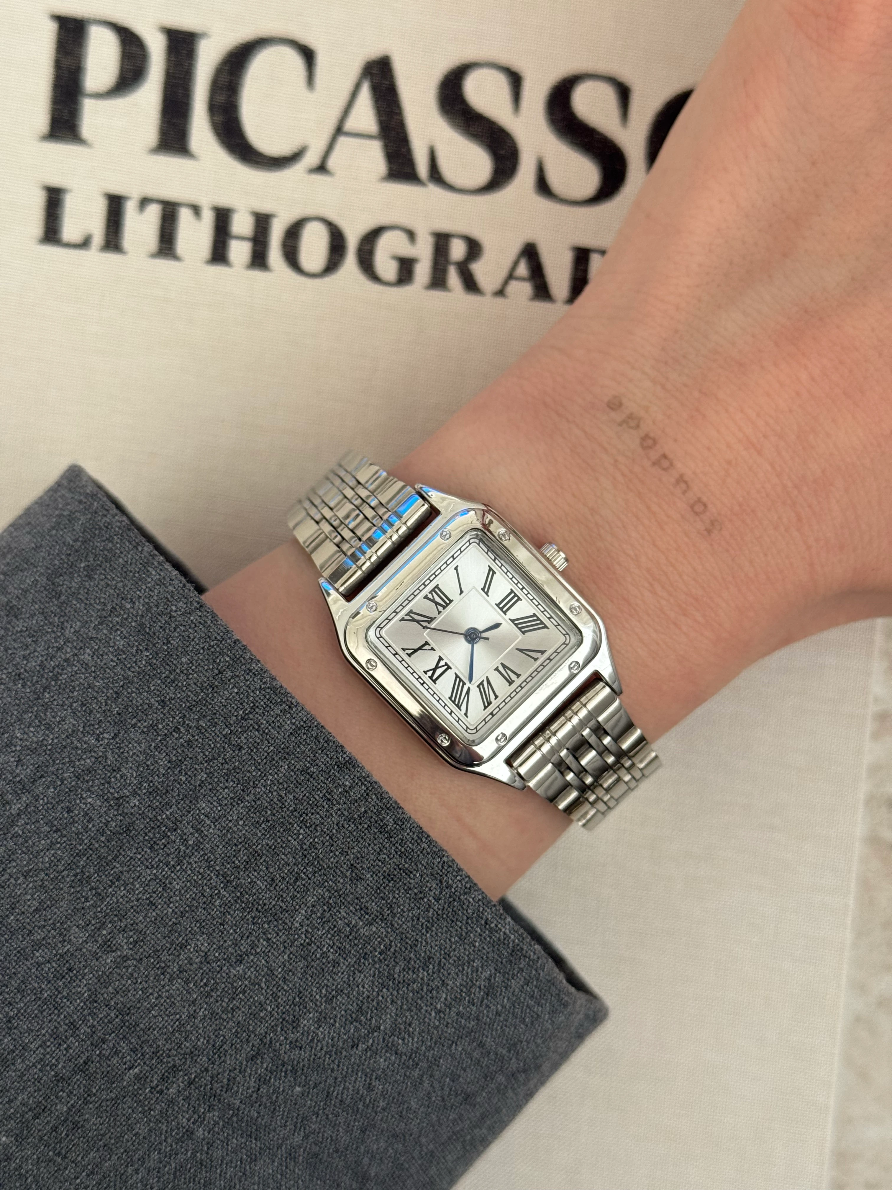 Çelik | Vintage silver kare saat 