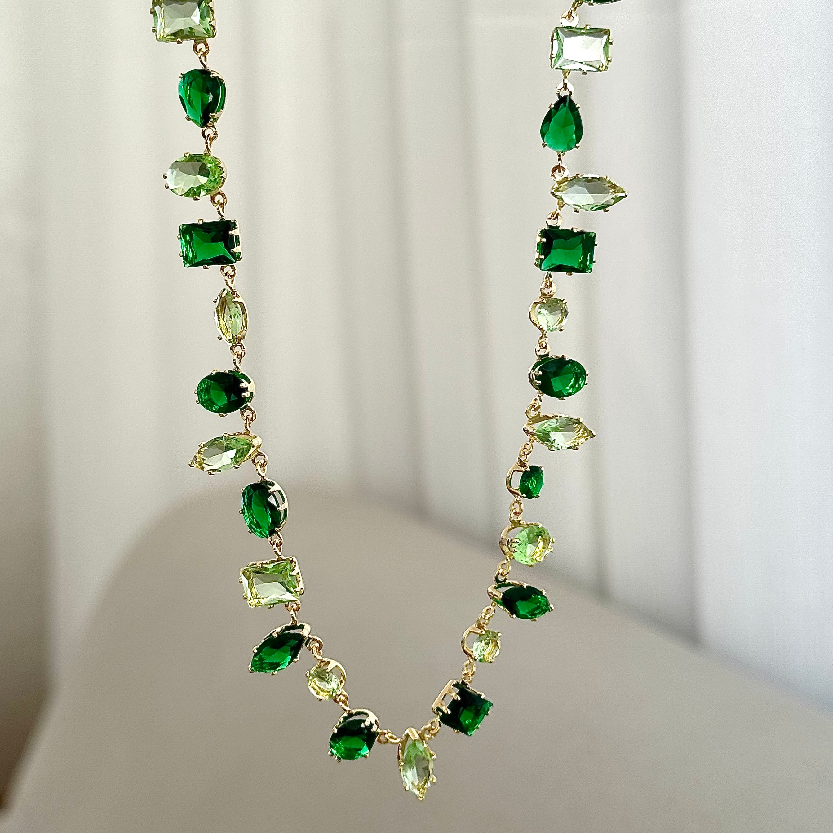 Swarovski | Gold - Yeşil Gema kolye