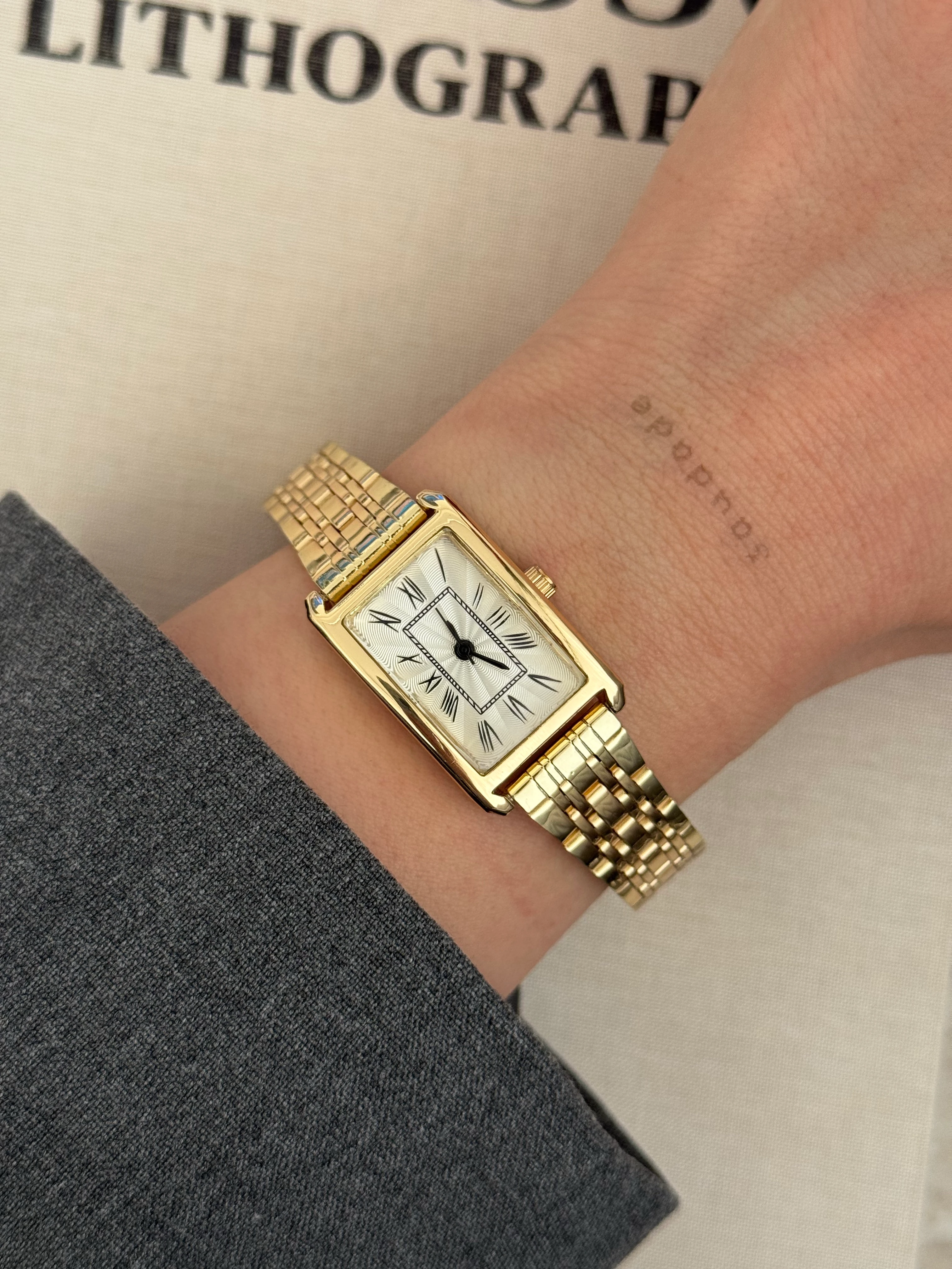 Çelik | Gold Dikdörtgen saat 