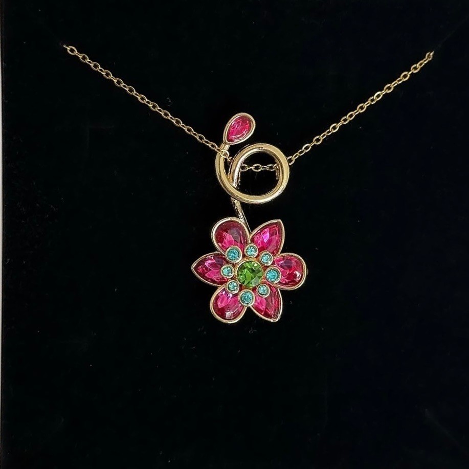 Çelik | Swarovski muadili gold pembe çiçek ldyllia kolye