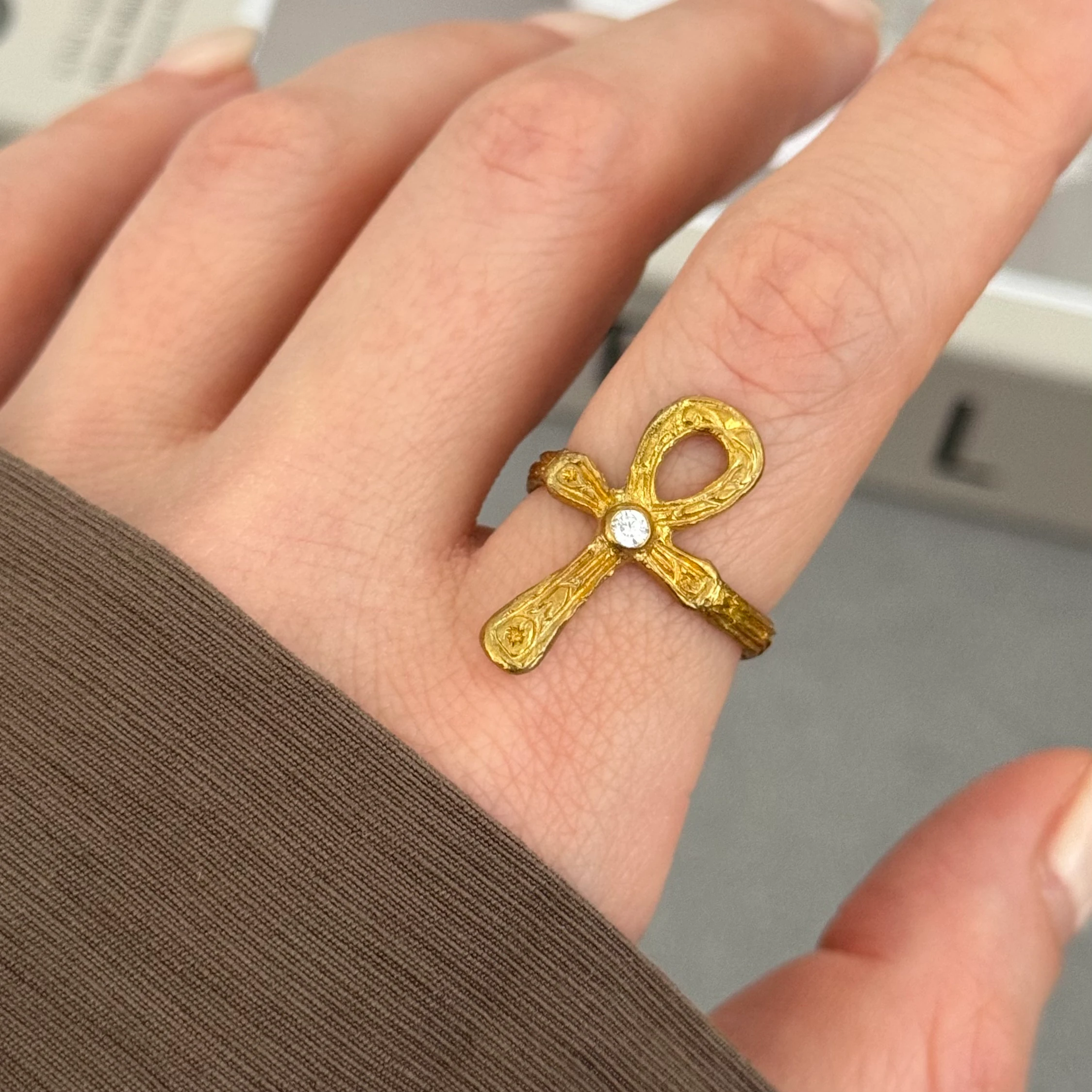 Vintage saf pirinç yüzük 