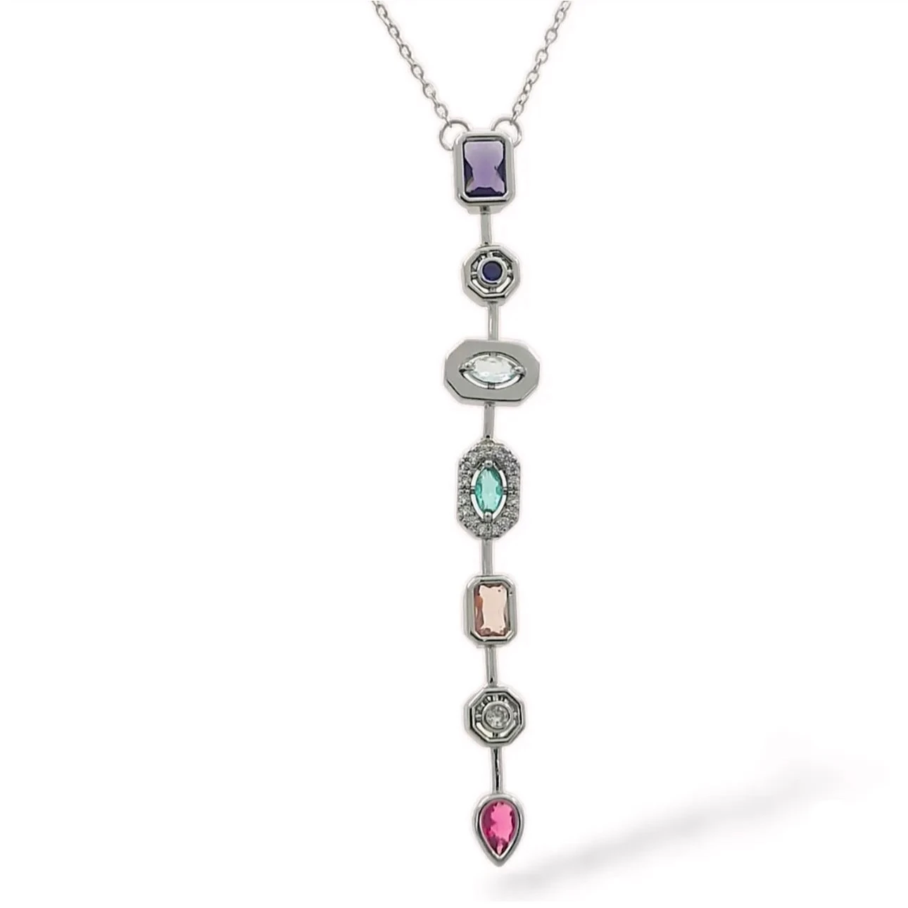 Çelik renkli taşlı dekolte kolye 