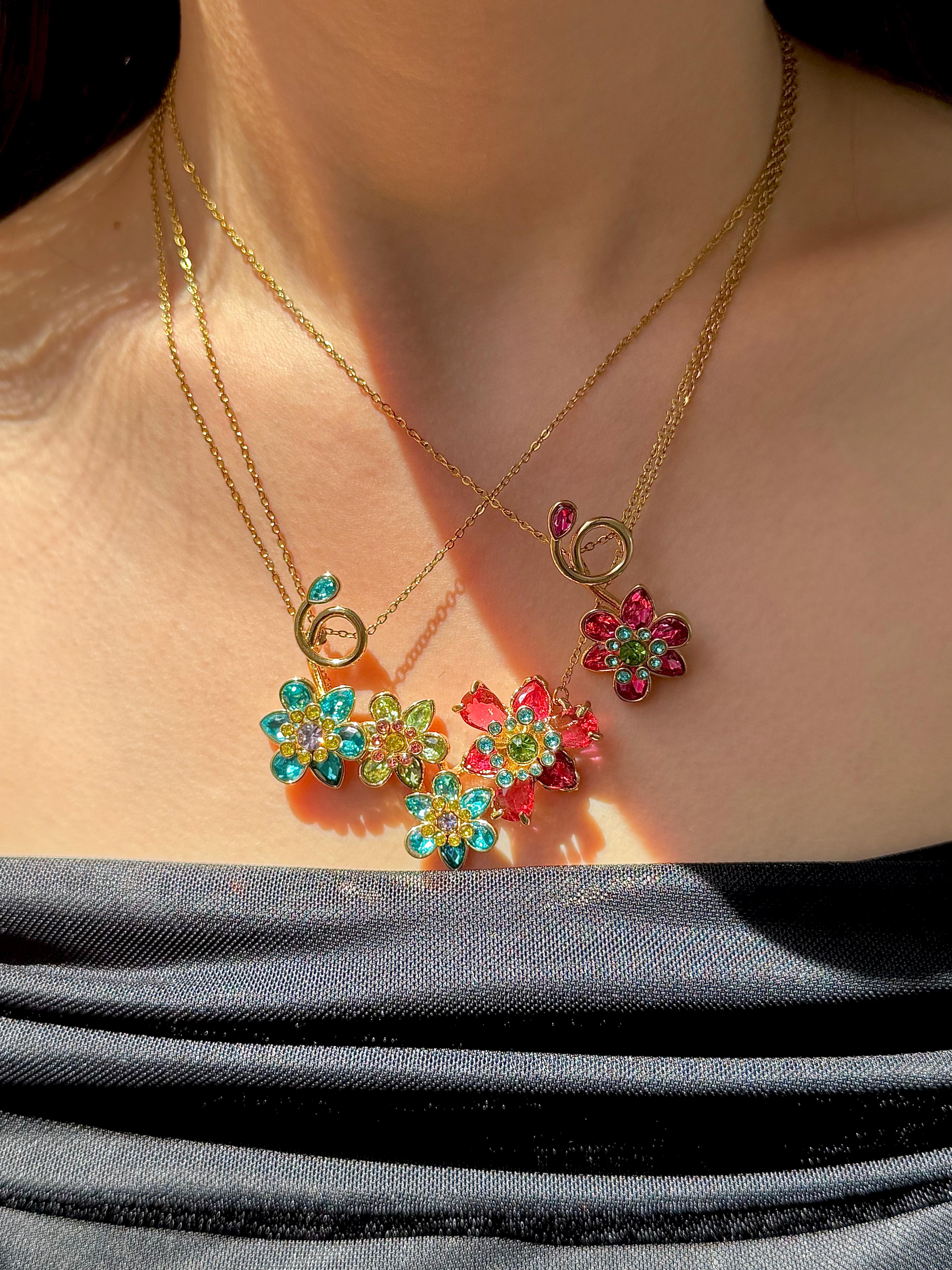 Çelik | Swarovski muadili silver pembe çiçek ldyllia kolye
