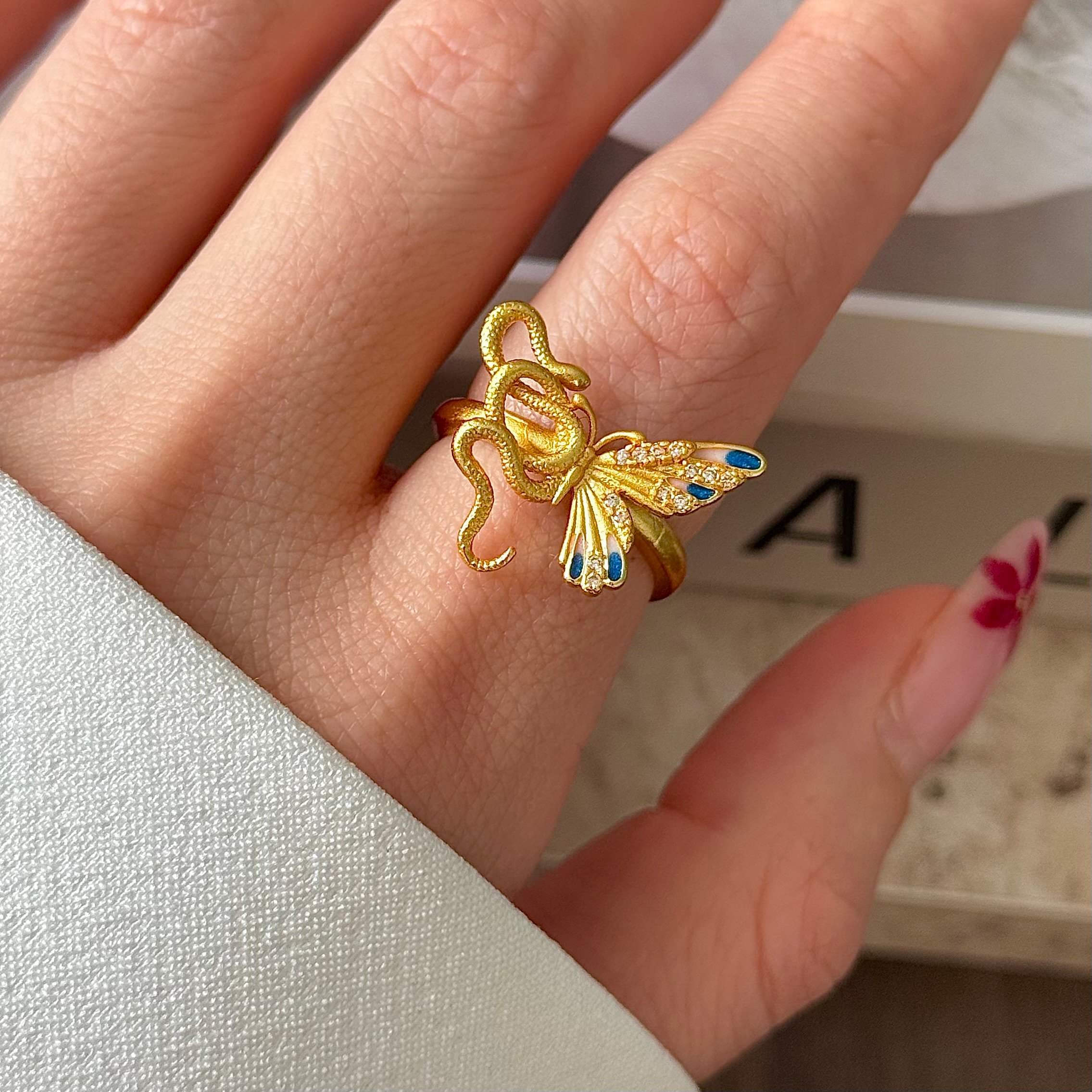 24K ithal vintage kelebek yüzük 