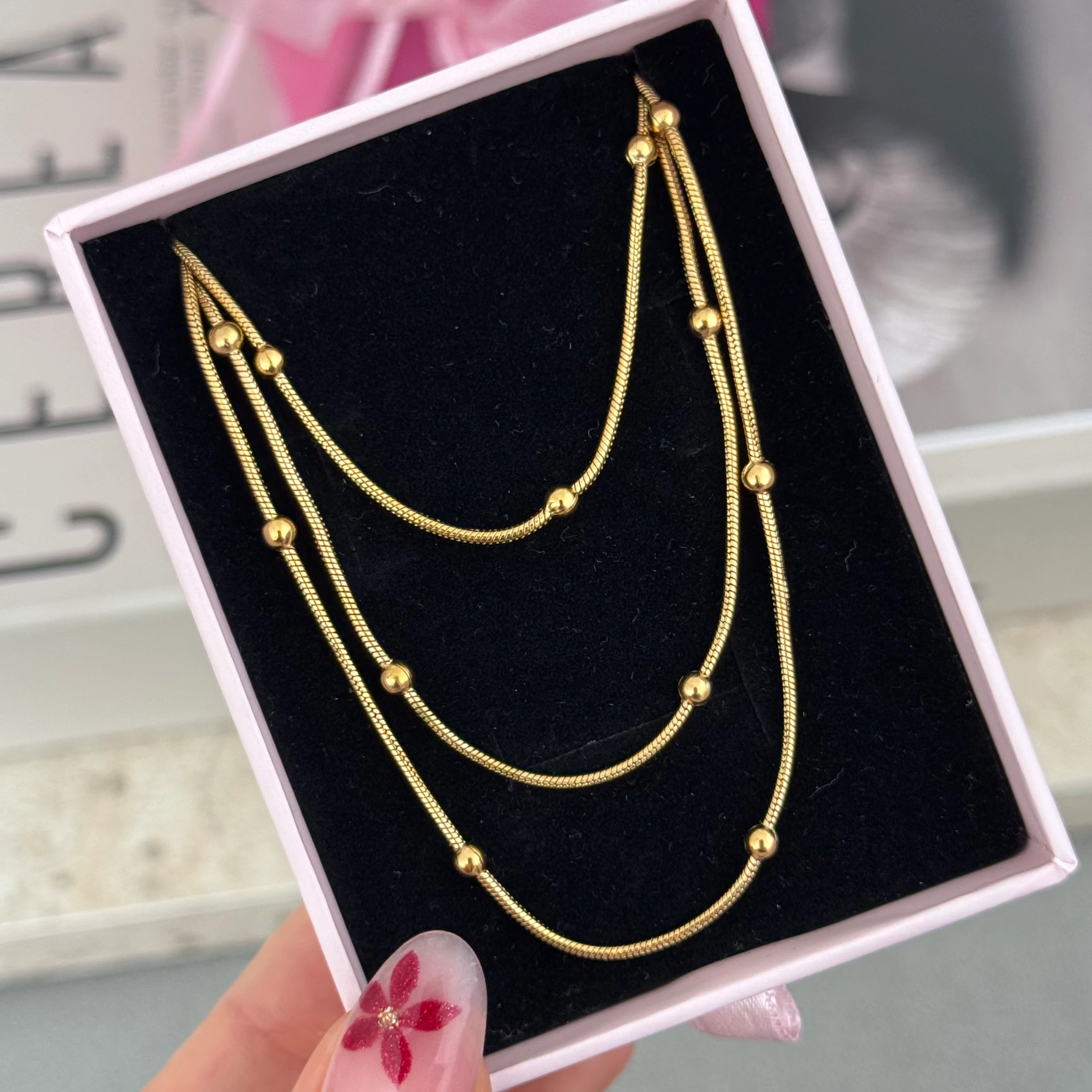 Üç zincirli çelik topçuk gold kolye