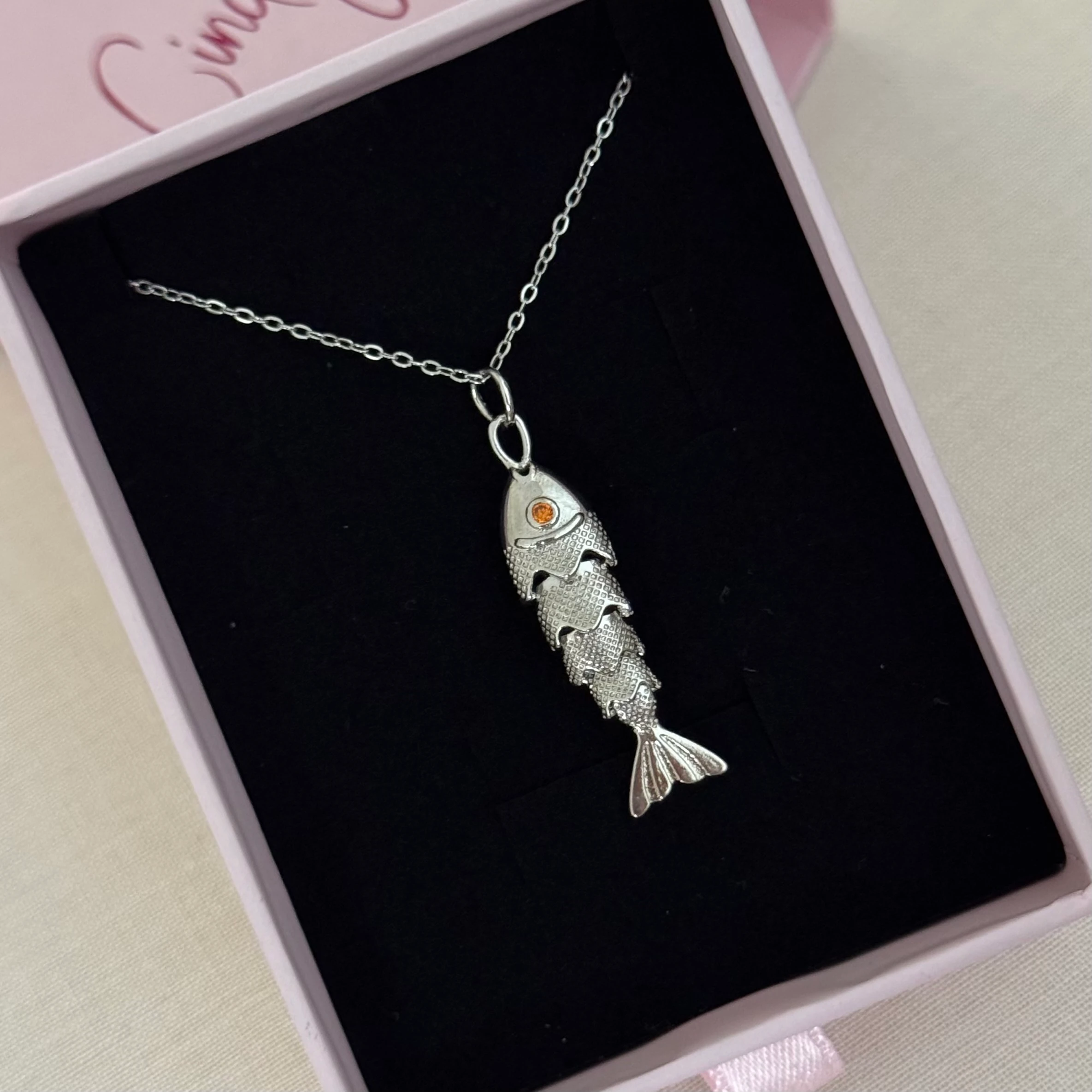 Çelik | Silver hareketli şans balığı kolye 