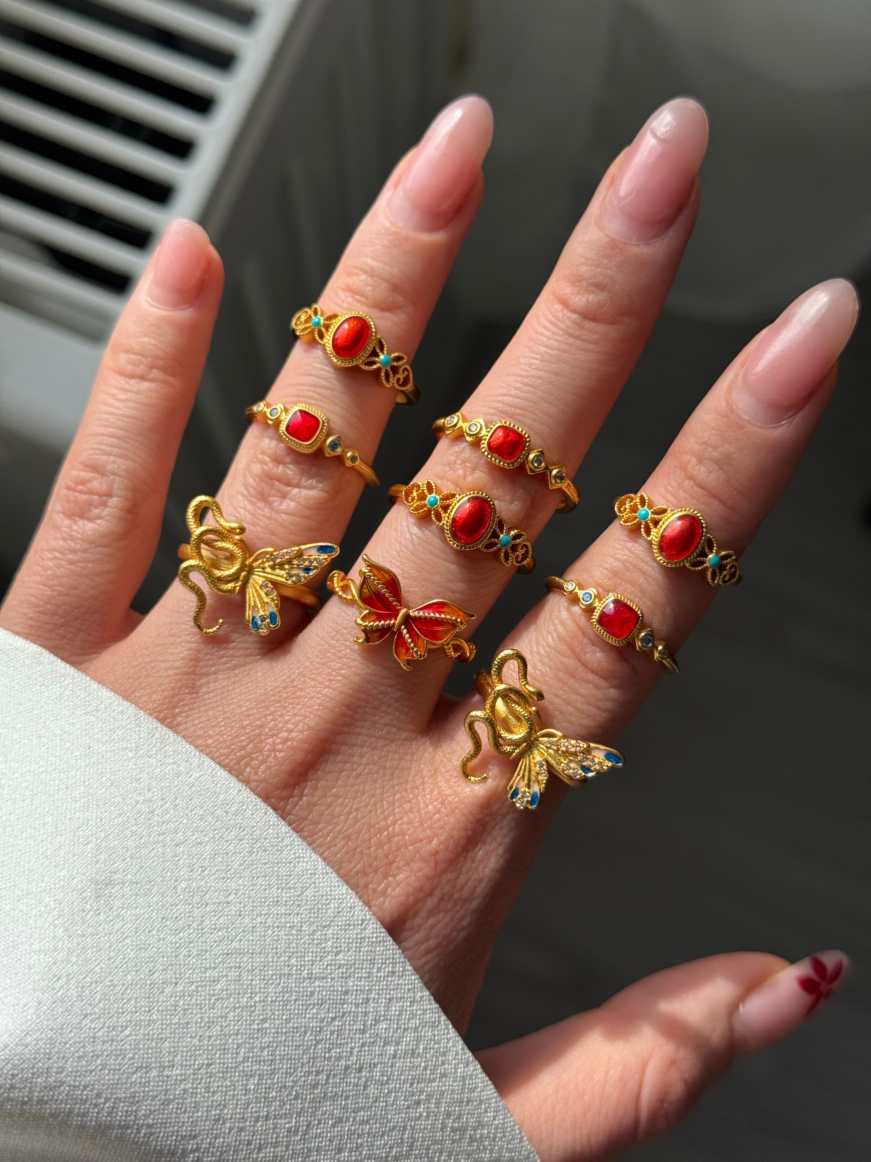 24k ithal vintage turuncu kelebek yüzük