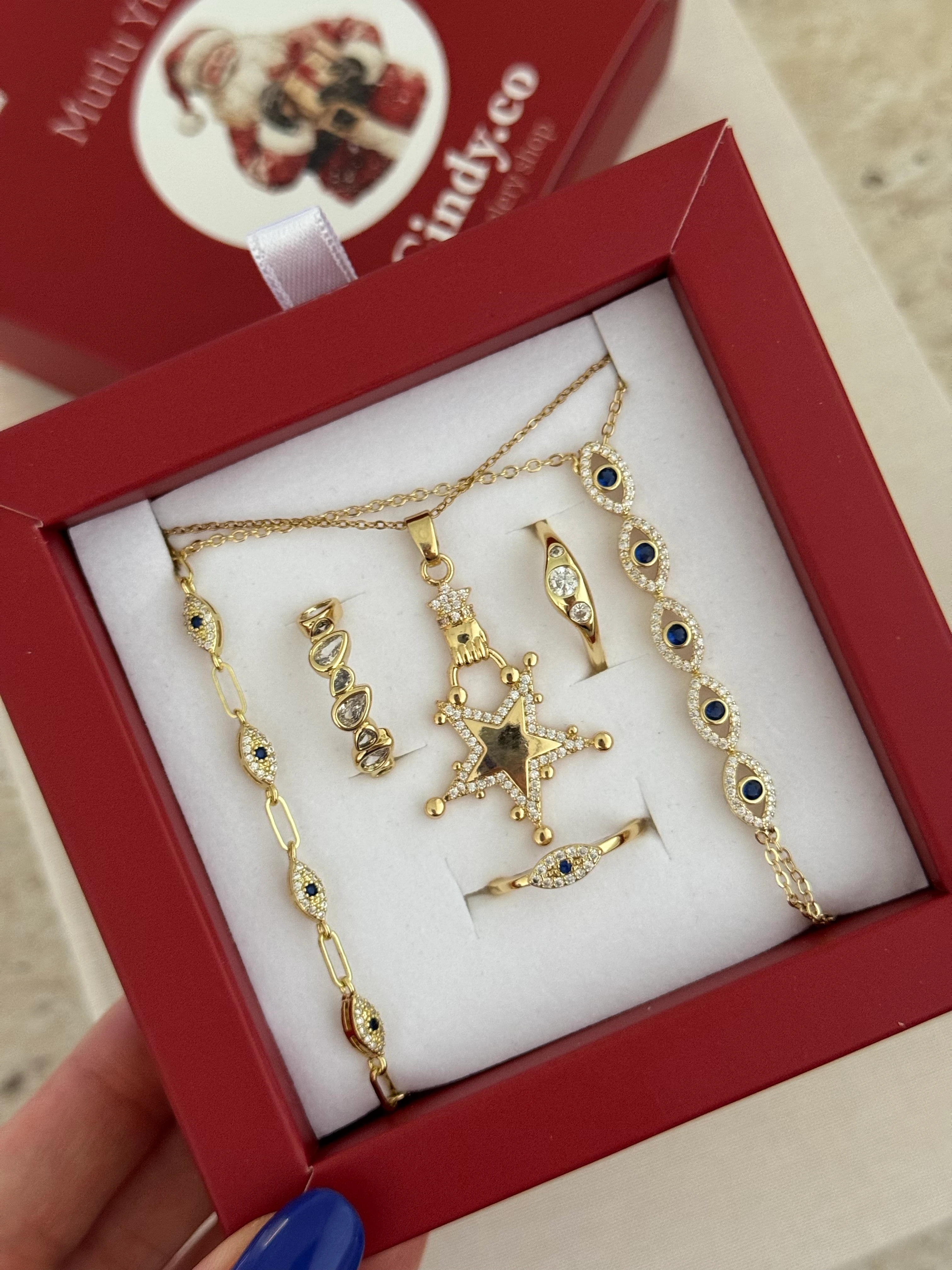 Çelik | Taşlı yıldız kolye 