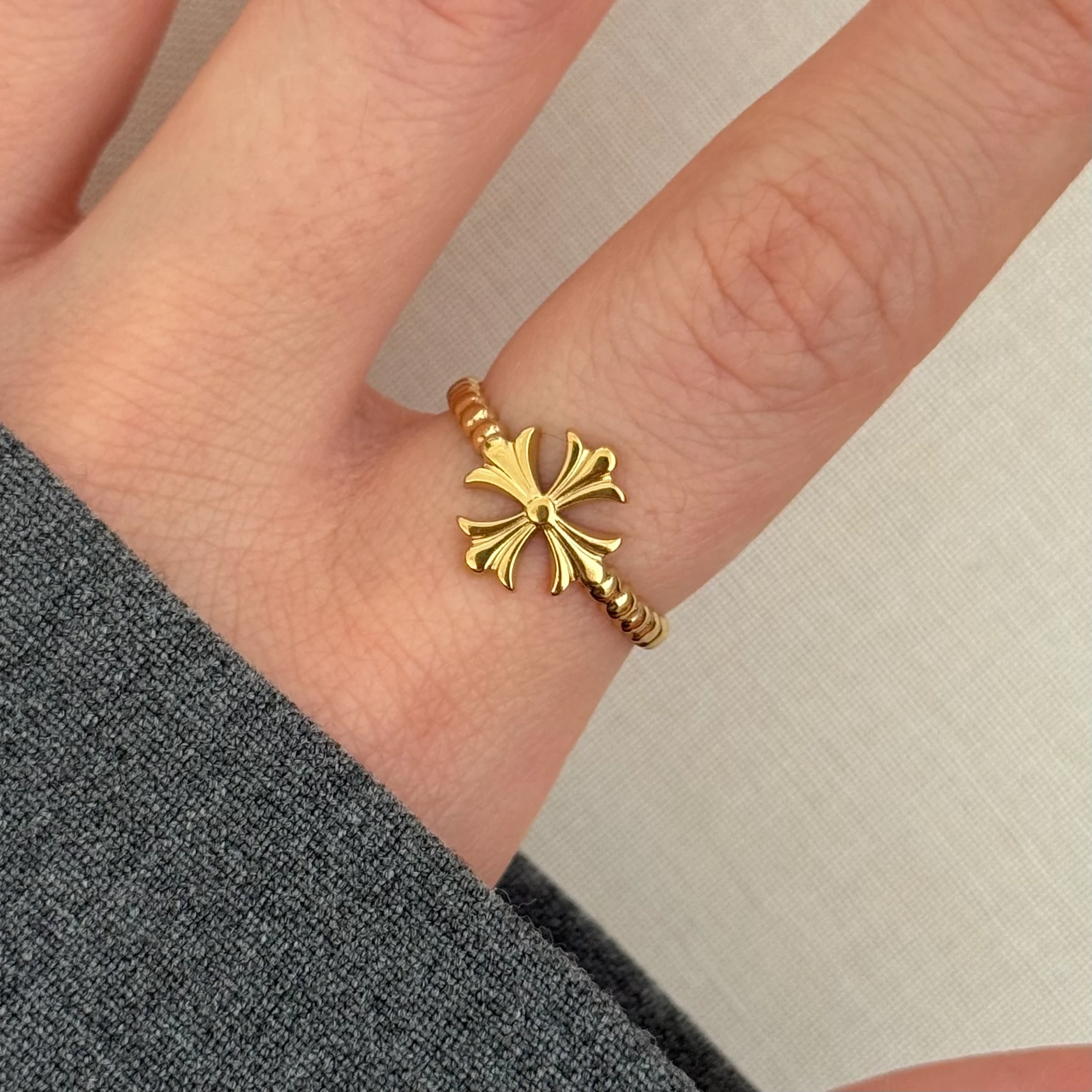 Çelik | Gold antik motif yüzük