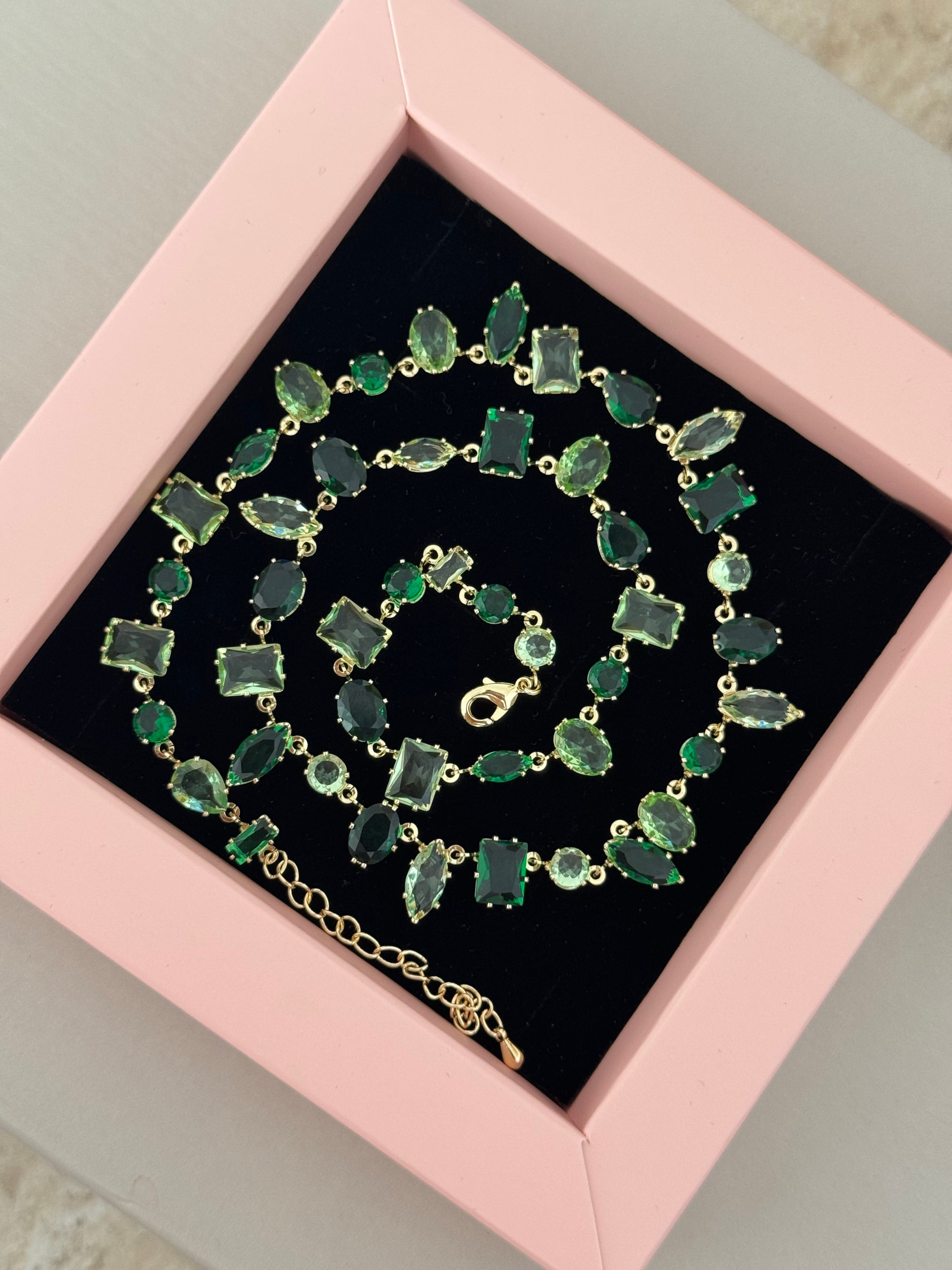 Swarovski | Gold - Yeşil Gema kolye