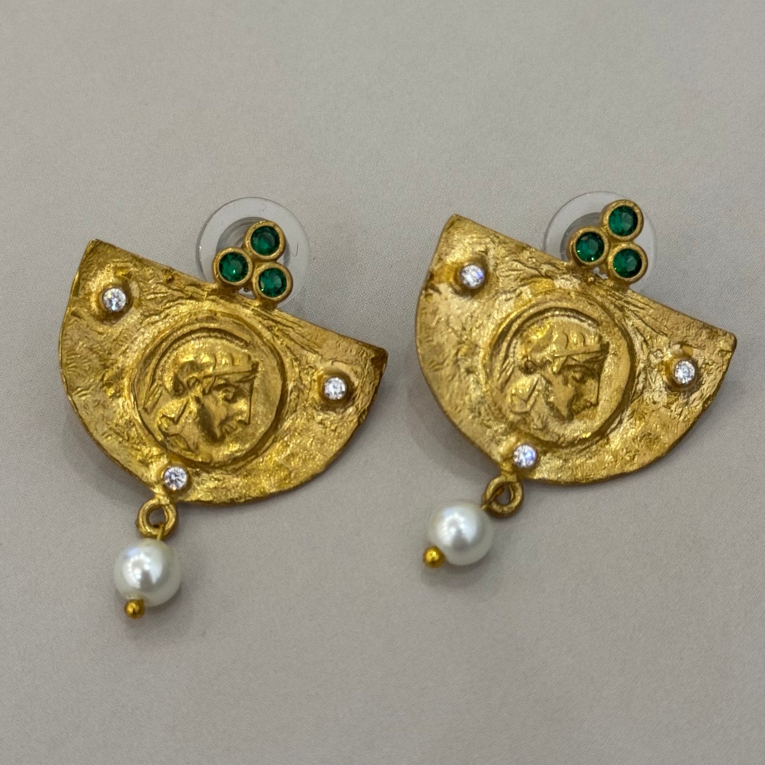 Vintage saf pirinç Broche küpe 