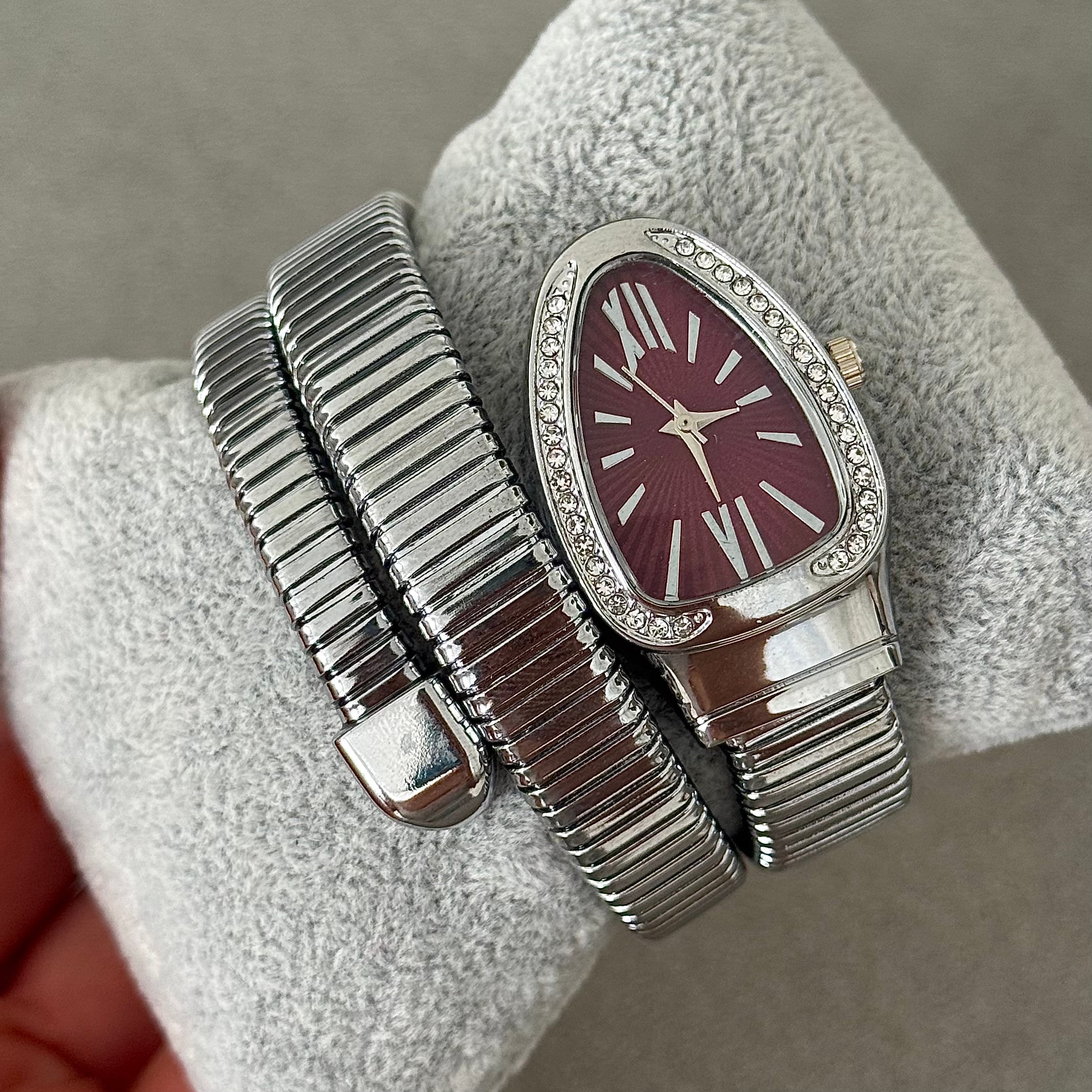 Silver - Bordo Yılan dolama saat