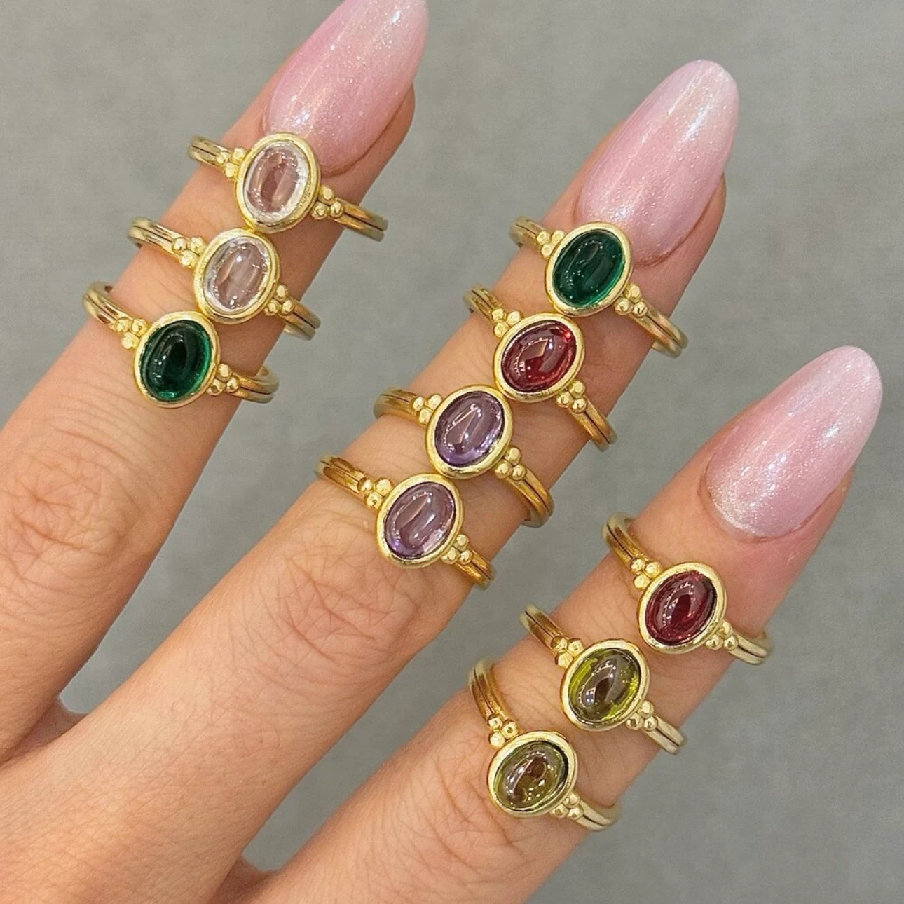 vintage pirinç kaplama oval taş yüzük 