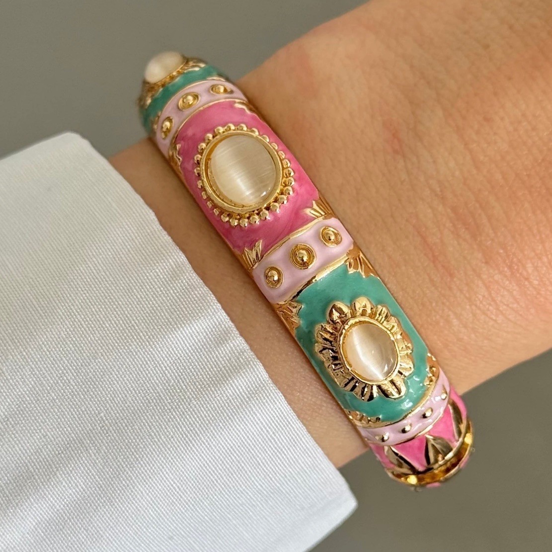 Green - Pink vintage kalın Bileklik