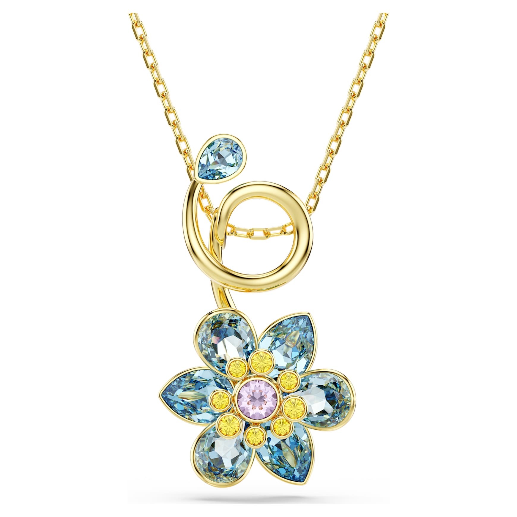 Çelik | Swarovski muadili gold mavi çiçek ldyllia kolye 