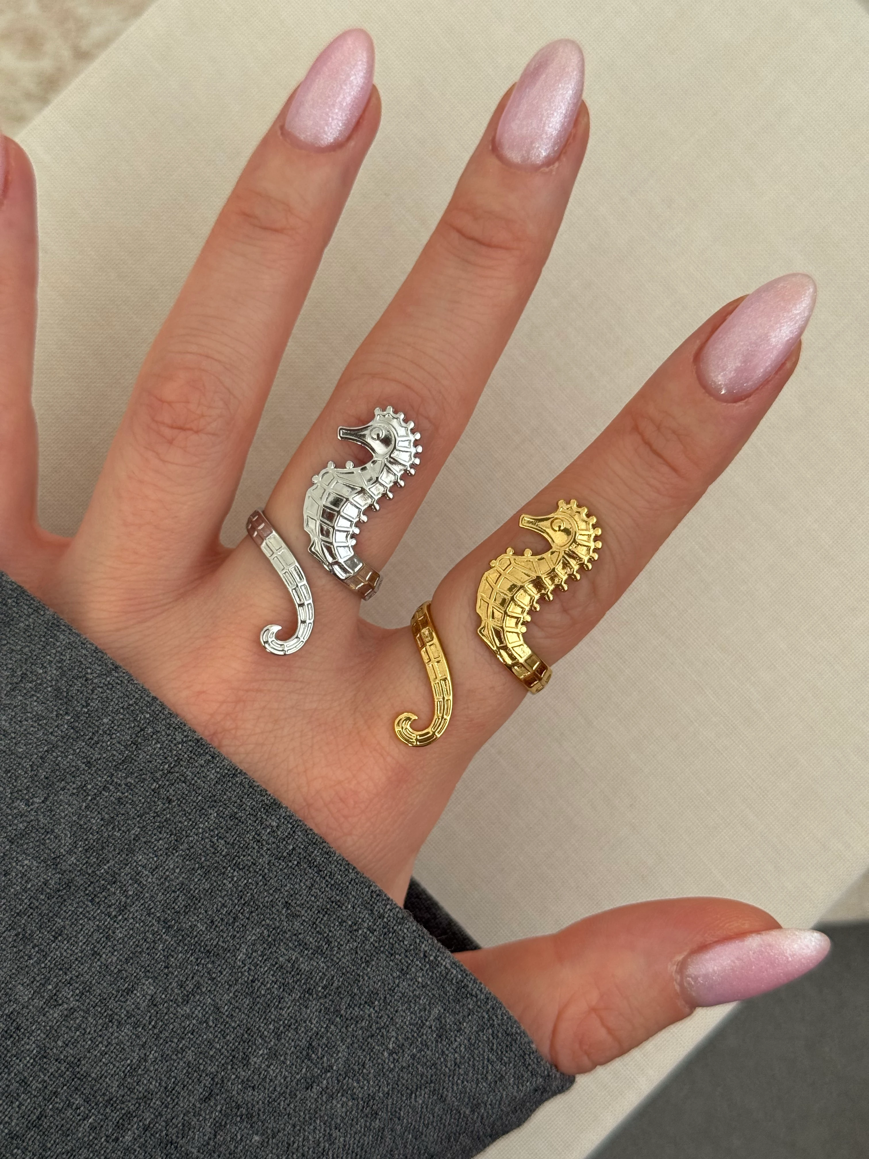 Çelik | Gold deniz atı yüzük 