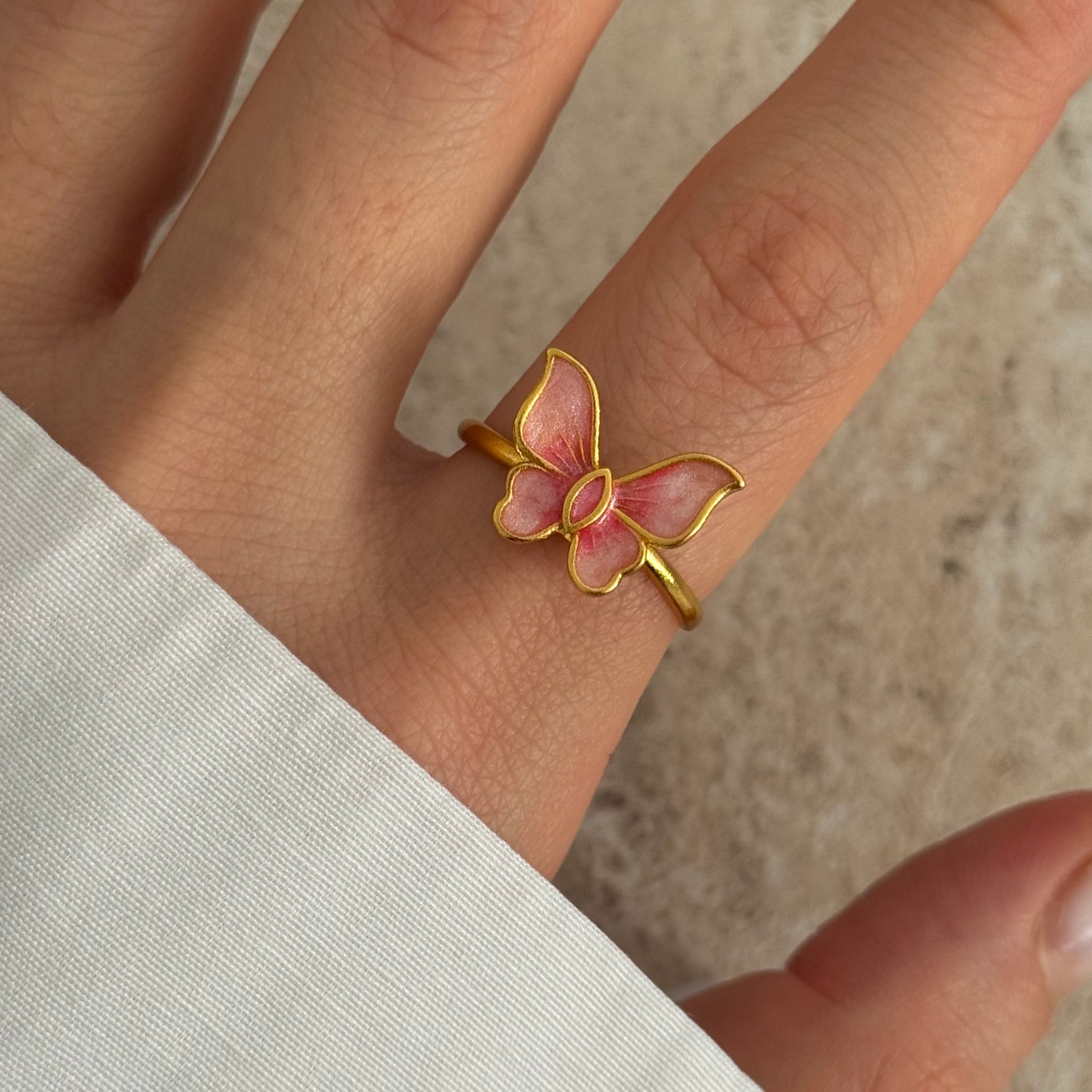 24k zarif pembe kelebek yüzük