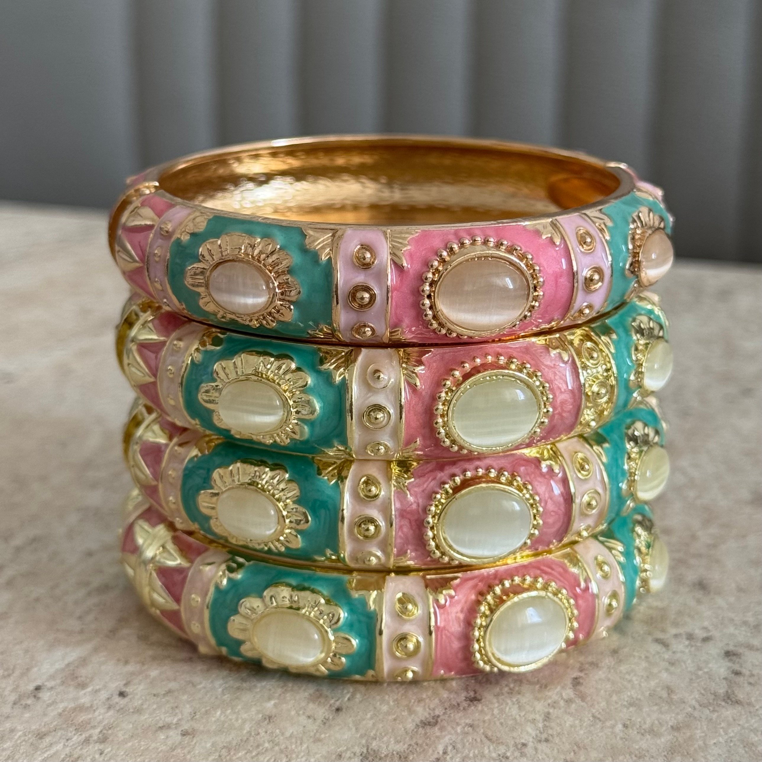 Green - Pink vintage kalın Bileklik