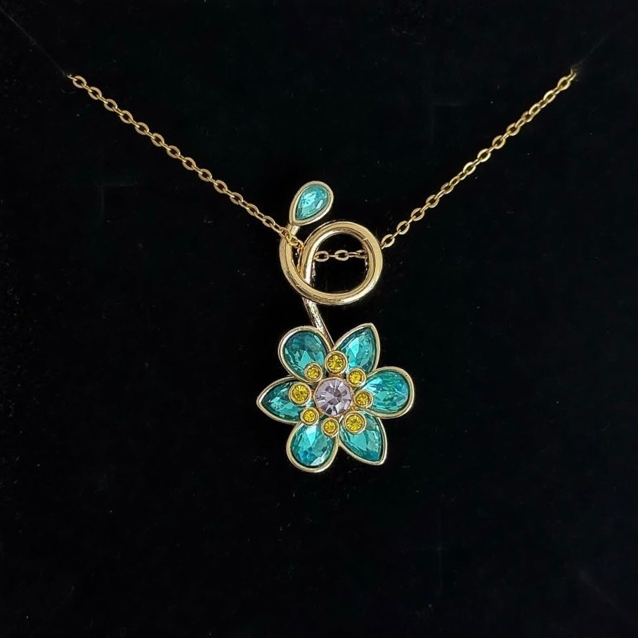Çelik | Swarovski muadili gold mavi çiçek ldyllia kolye 