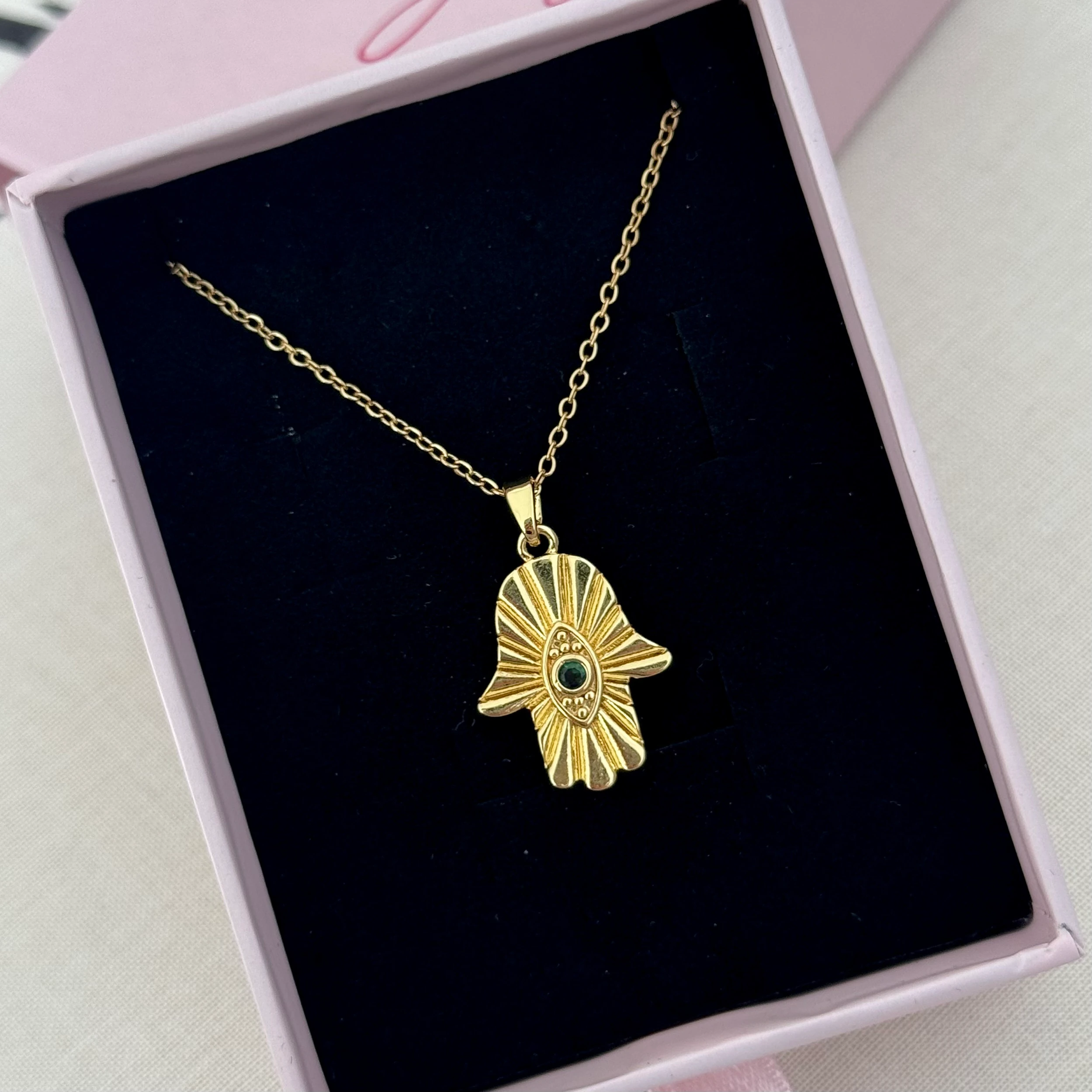 Çelik | Gold hamsa kolye 
