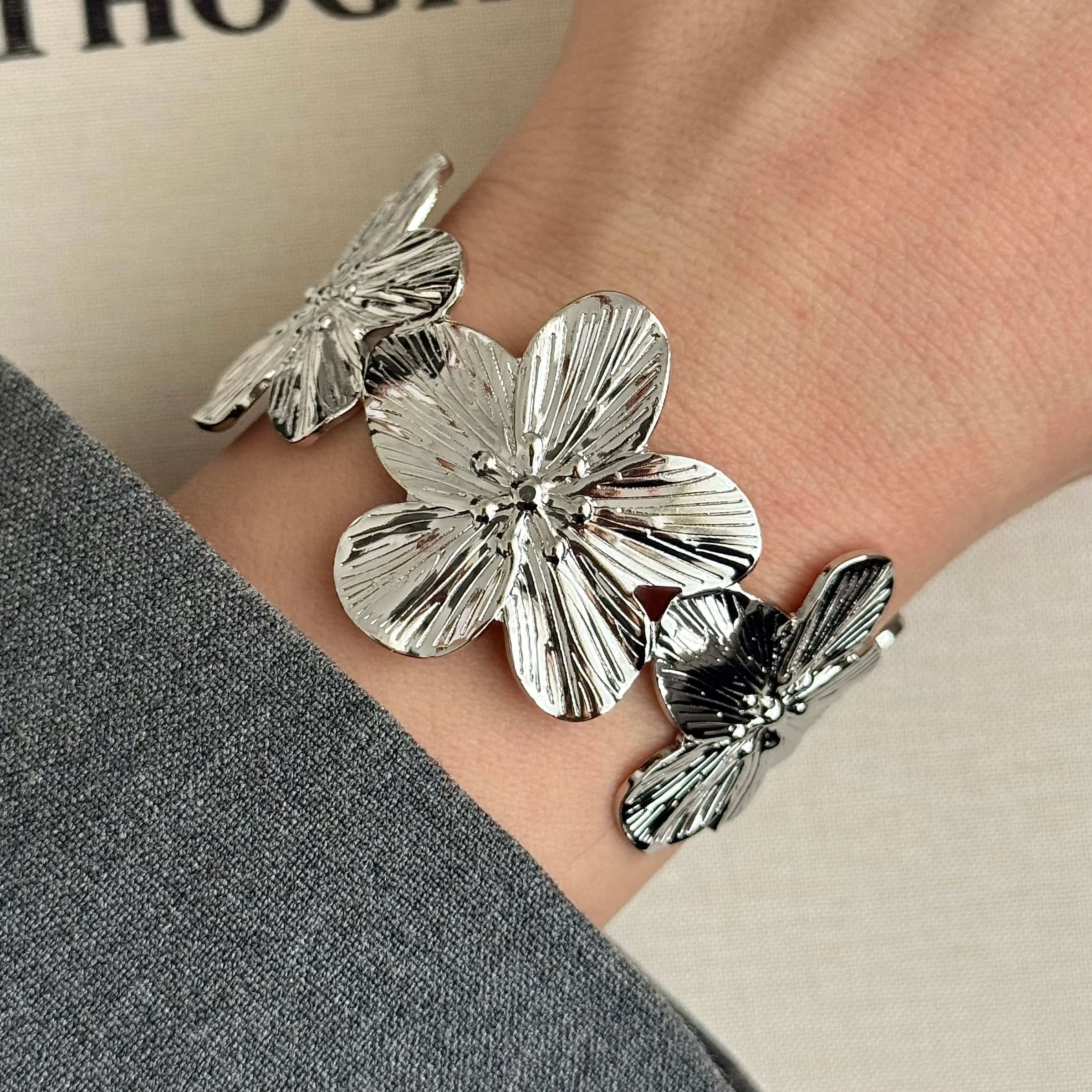 Çelik | Silver Çiçek bileklik 