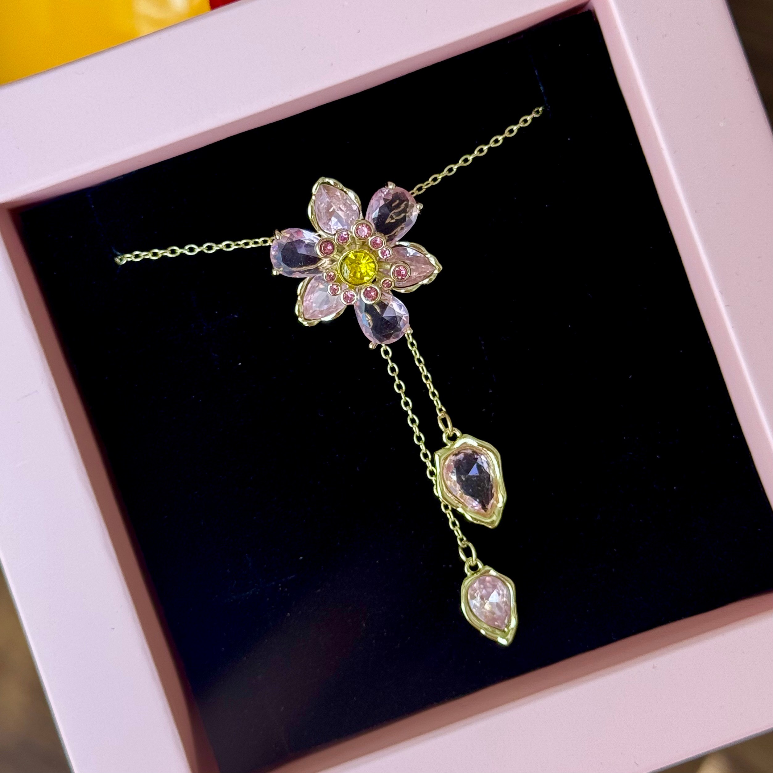 Çelik | Swarovski muadili gold pembe ldyllia Y kolye 