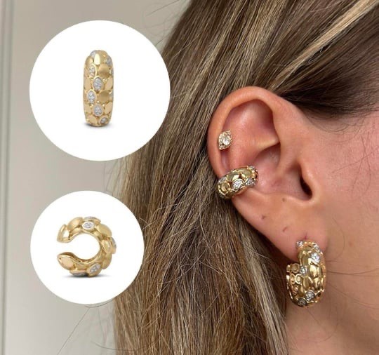 Zirkon taş yılan desen özel tasarım 14K küpe 