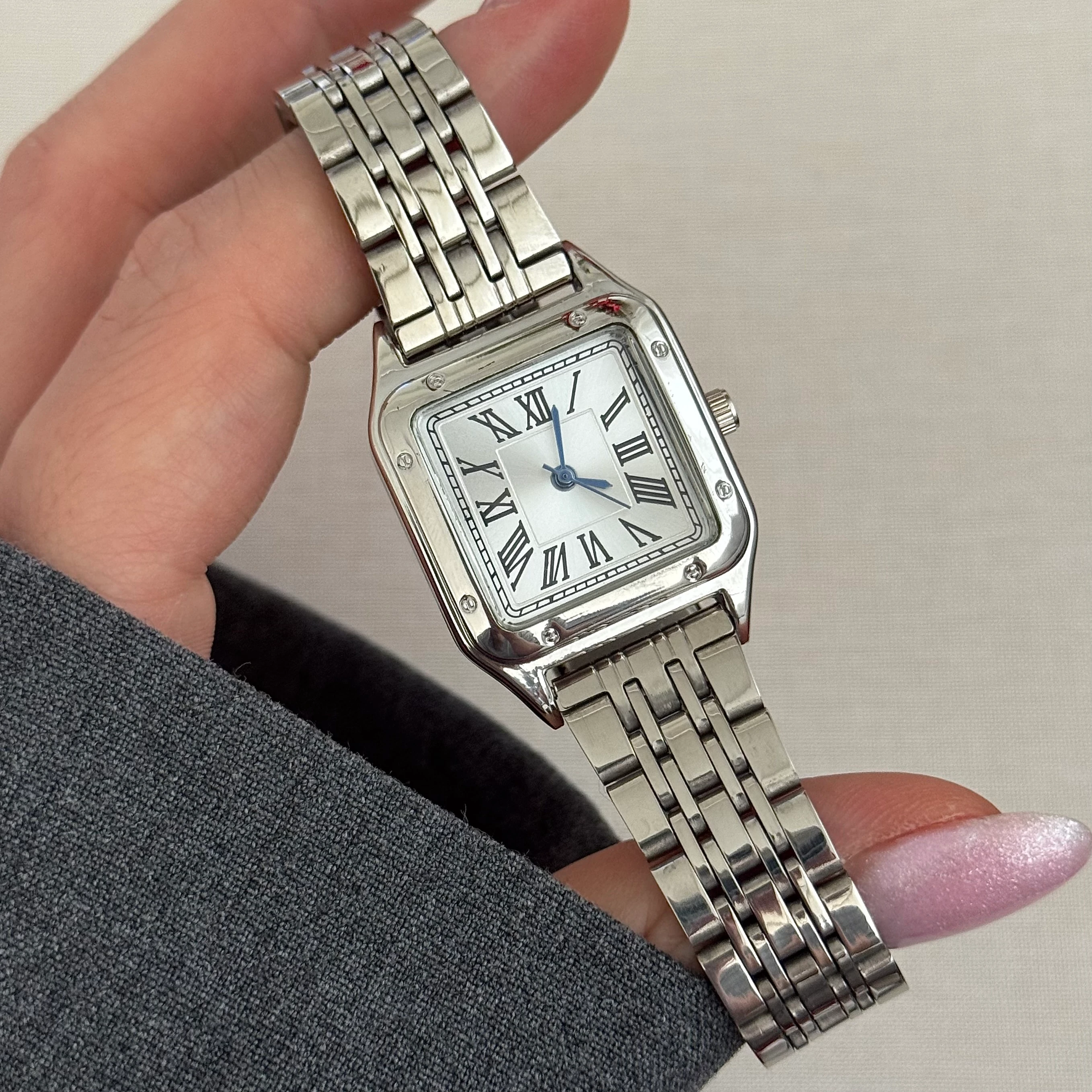 Çelik | Vintage silver kare saat 