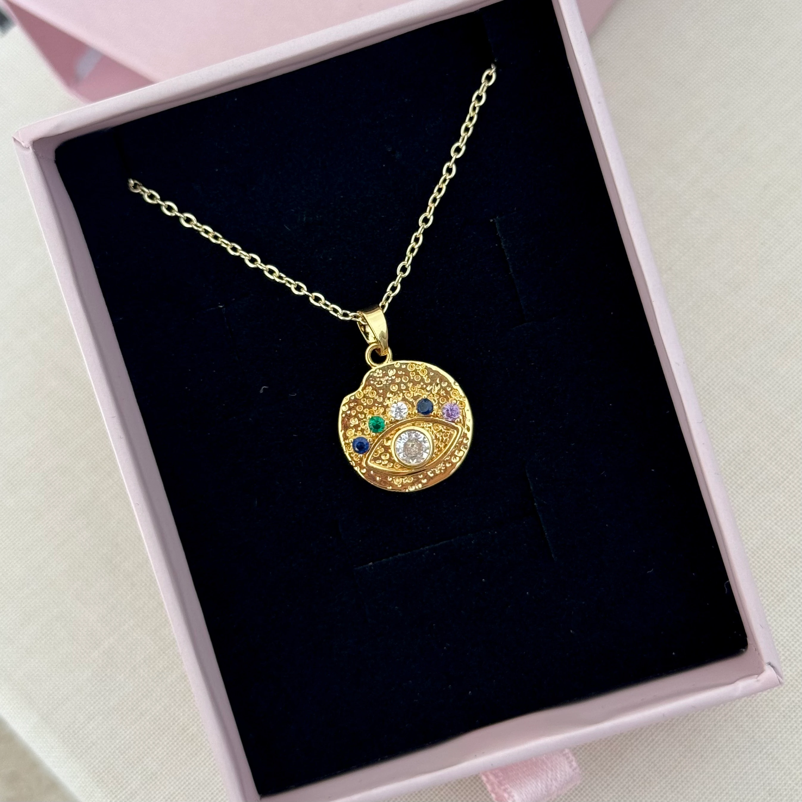 Çelik | Renkli taşlı vintage kolye 