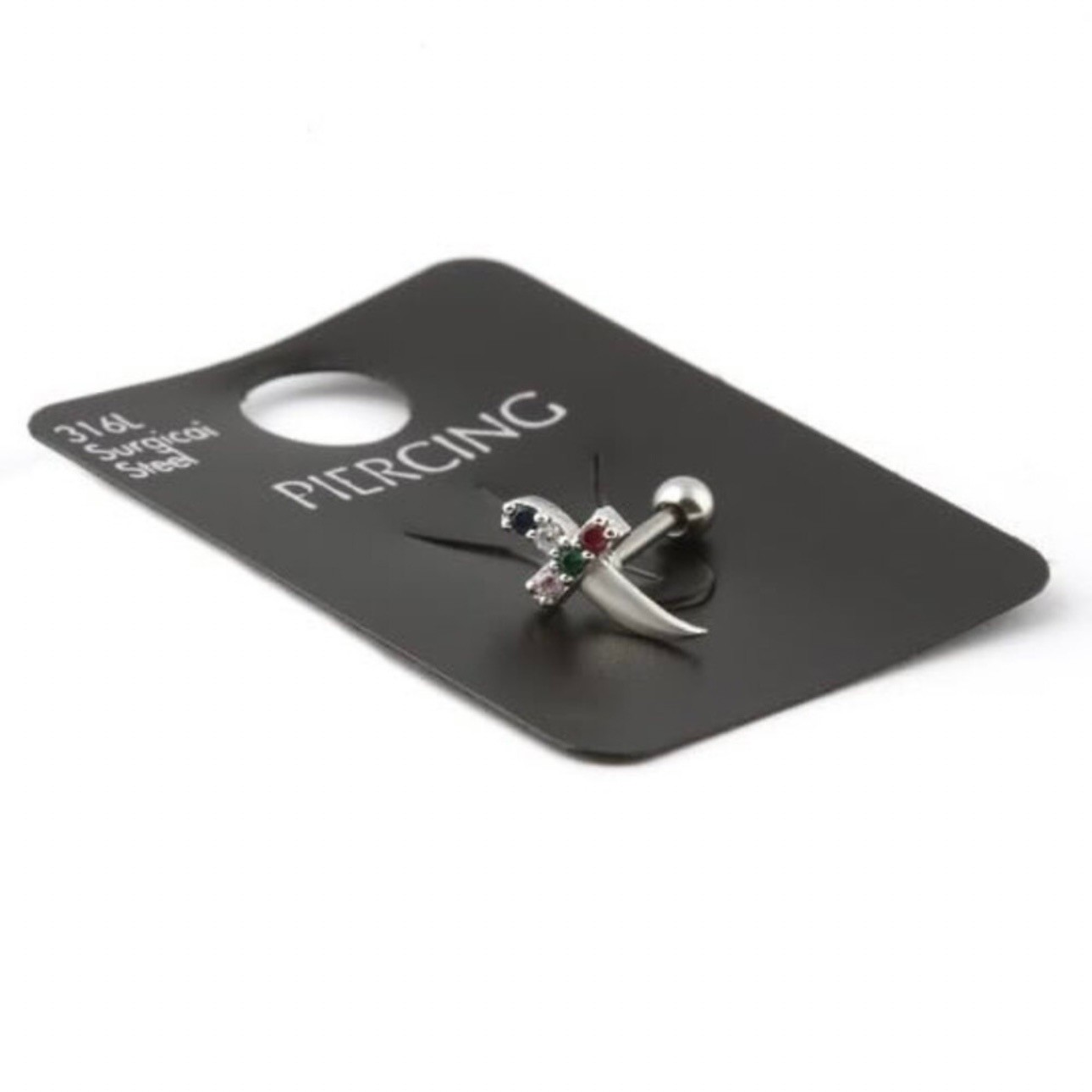 Renkli taşlı kılıç çelik piercing