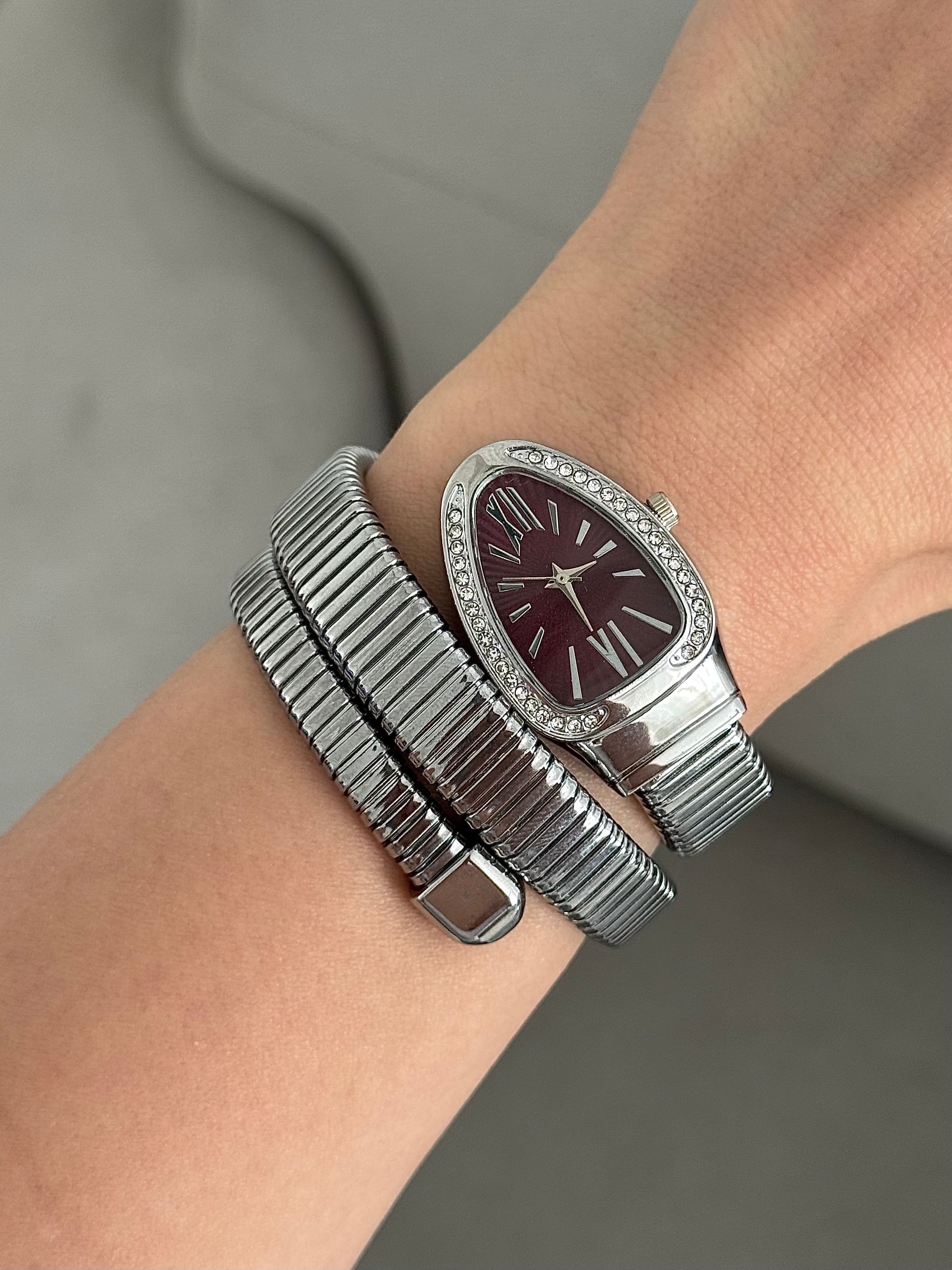 Silver - Bordo Yılan dolama saat