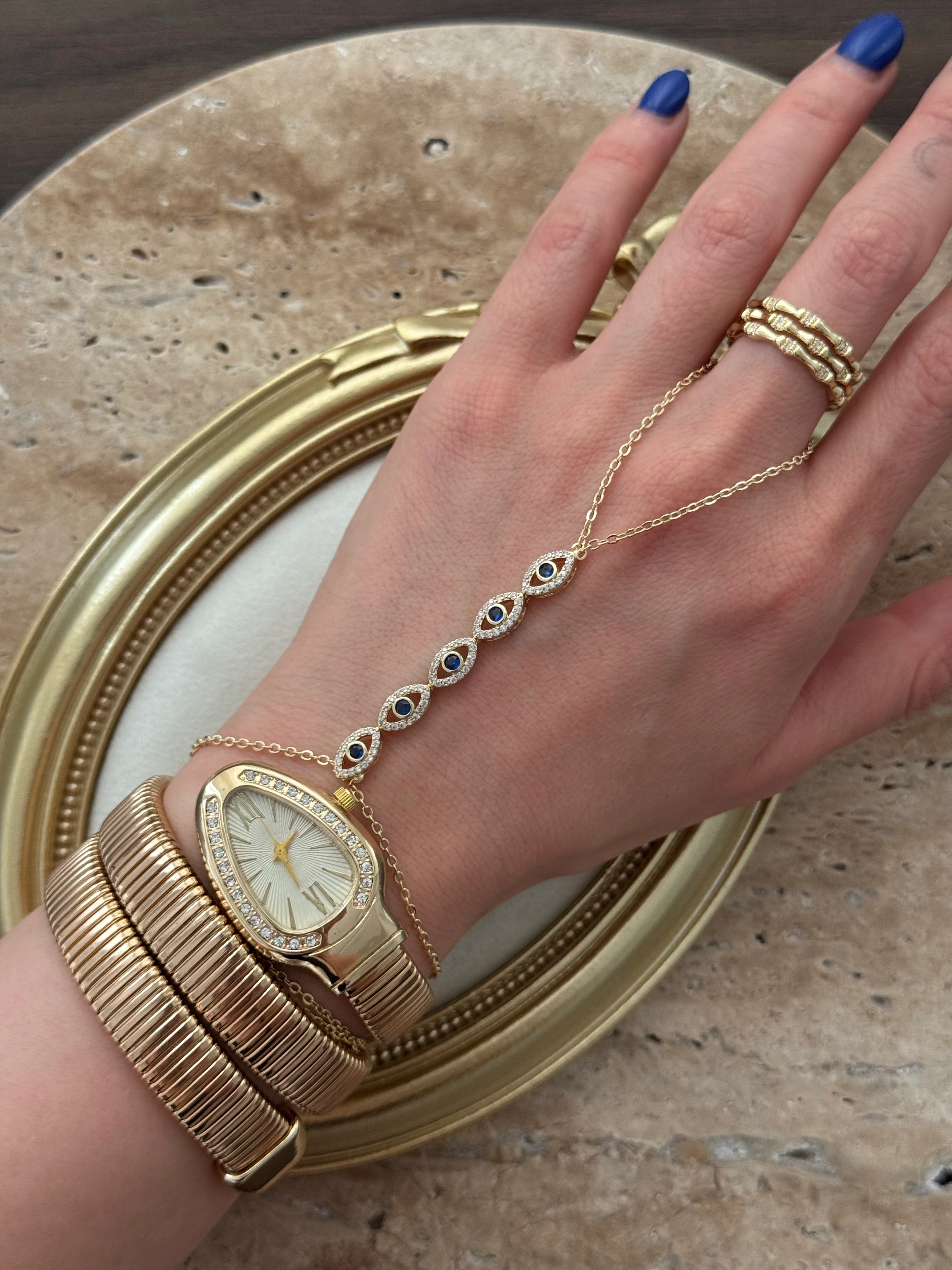 Gold | Lacivert gözlü taşlı şahmeran 