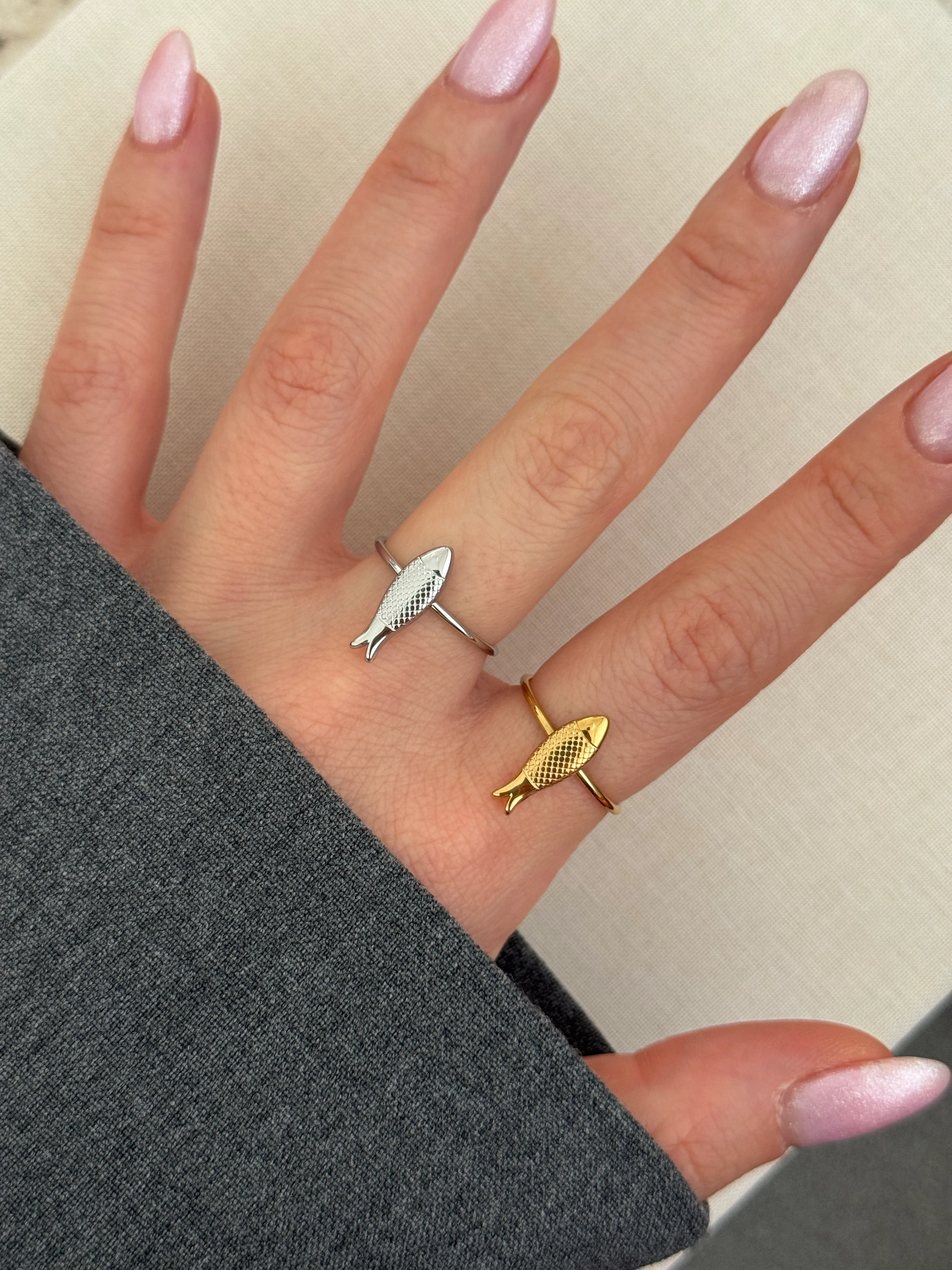 Çelik | Gold balık yüzük 