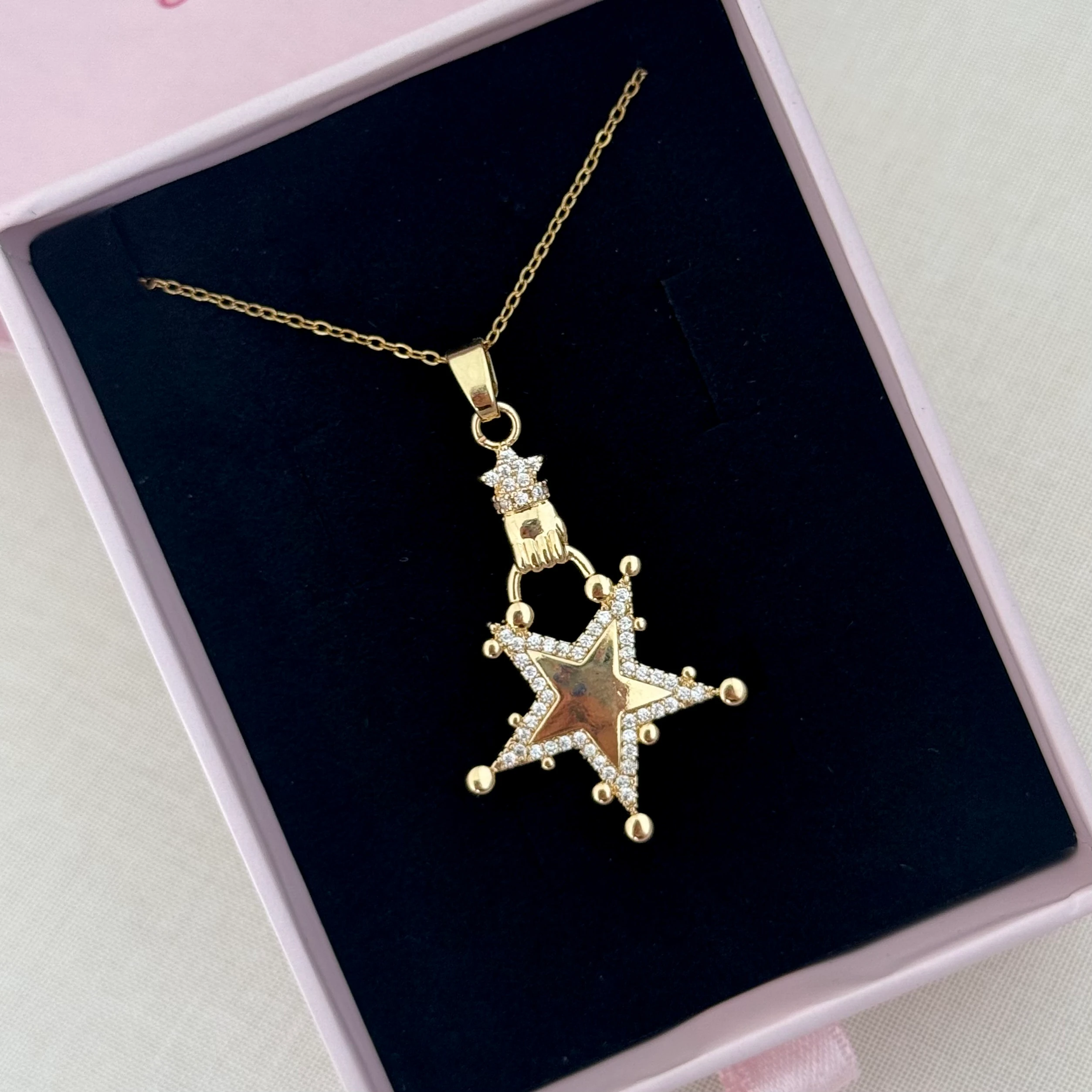 Çelik | Taşlı yıldız kolye 