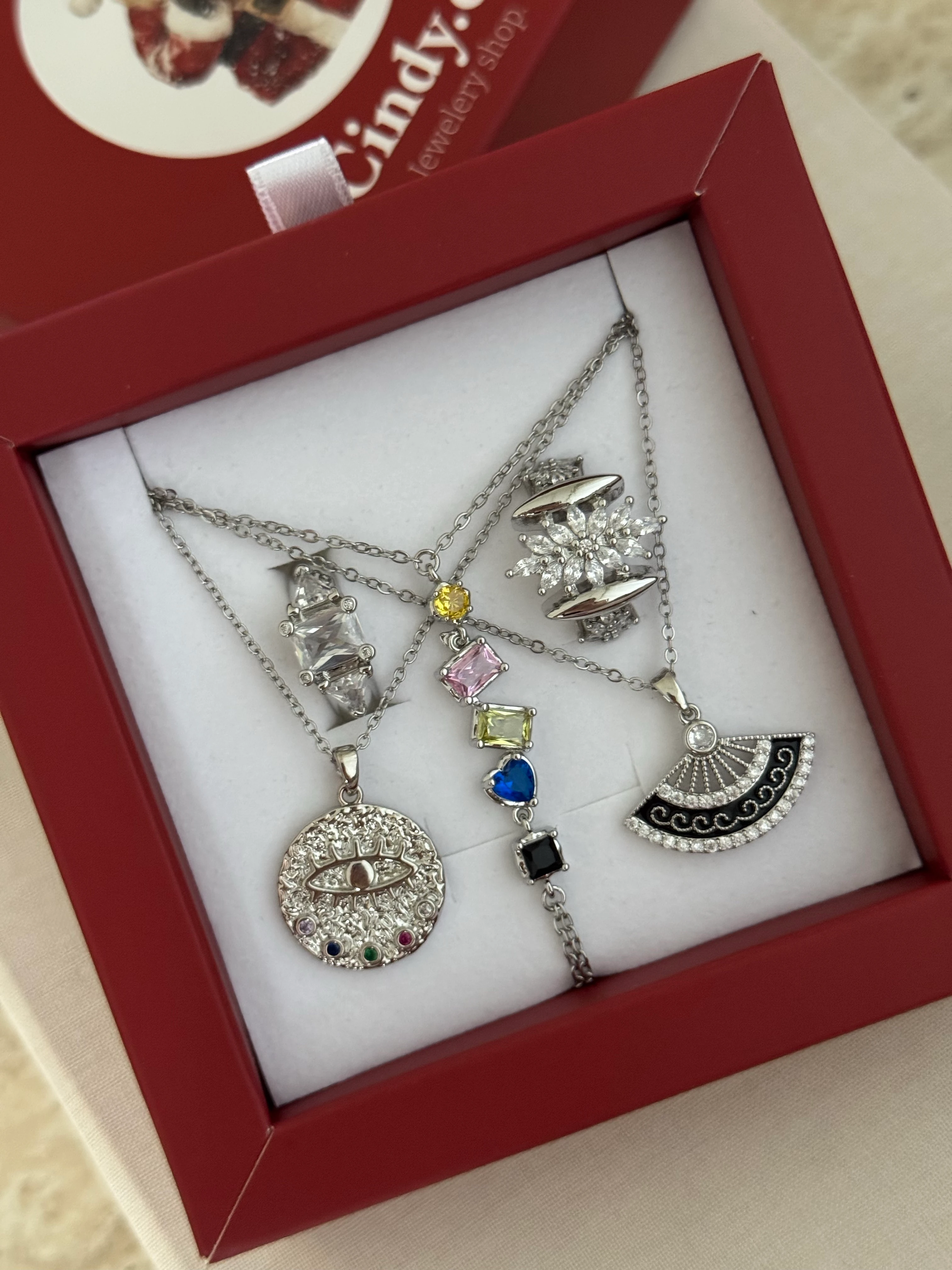 Çelik | Renkli Asimetrik taşlı silver şahmeran 