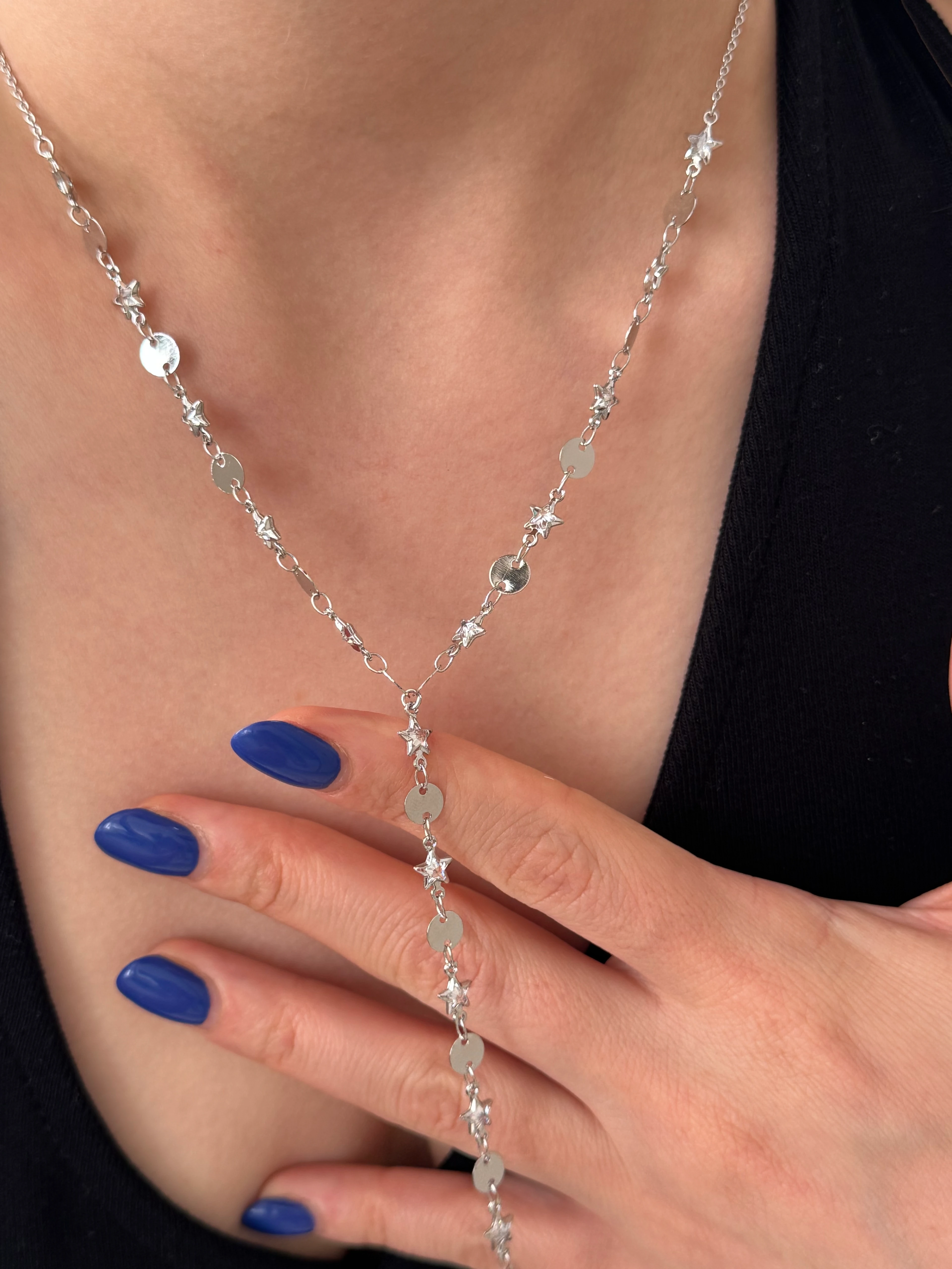 Vıp | Silver pullu taşlı Y kolye 