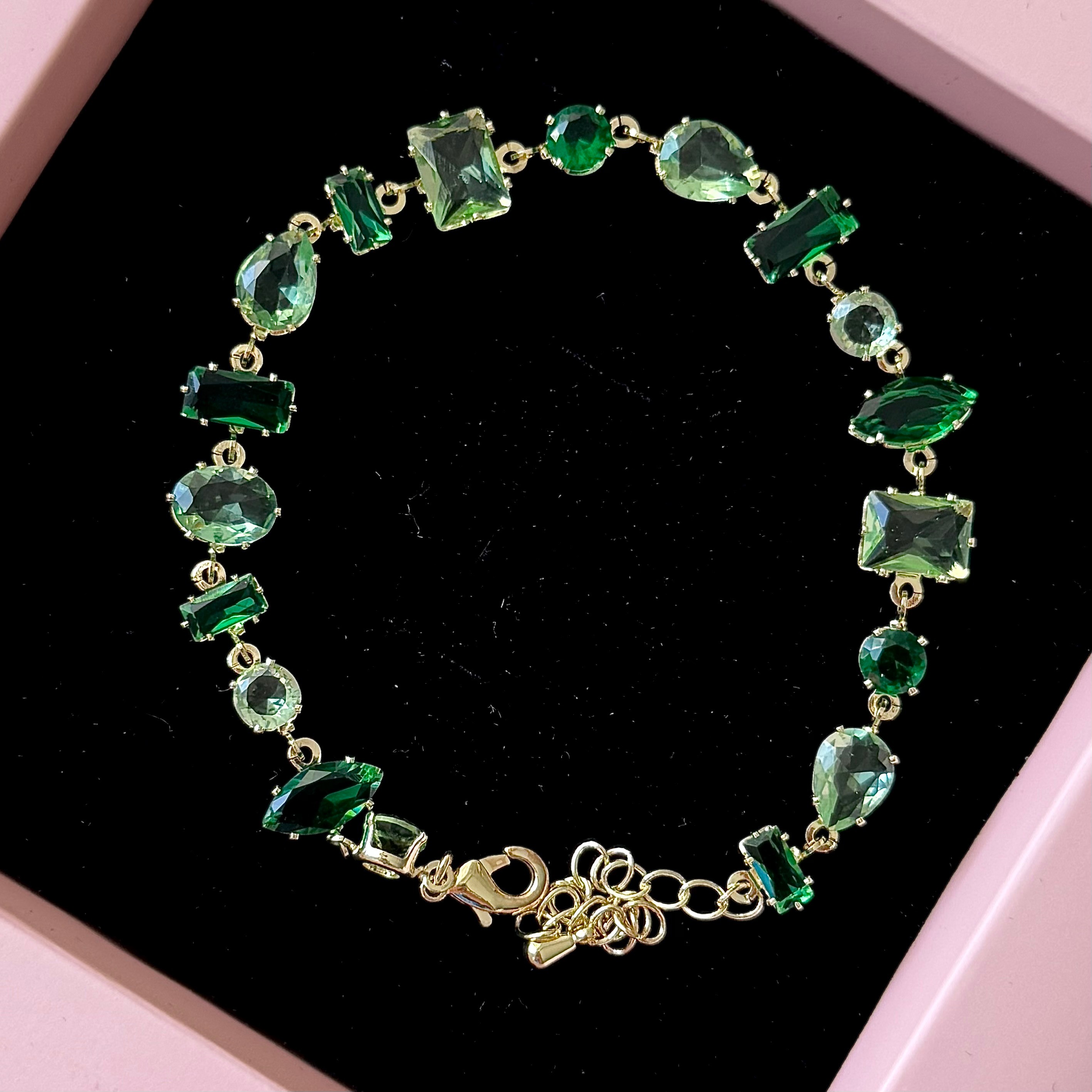 Swarovski | Yeşil - Gold Gema bileklik
