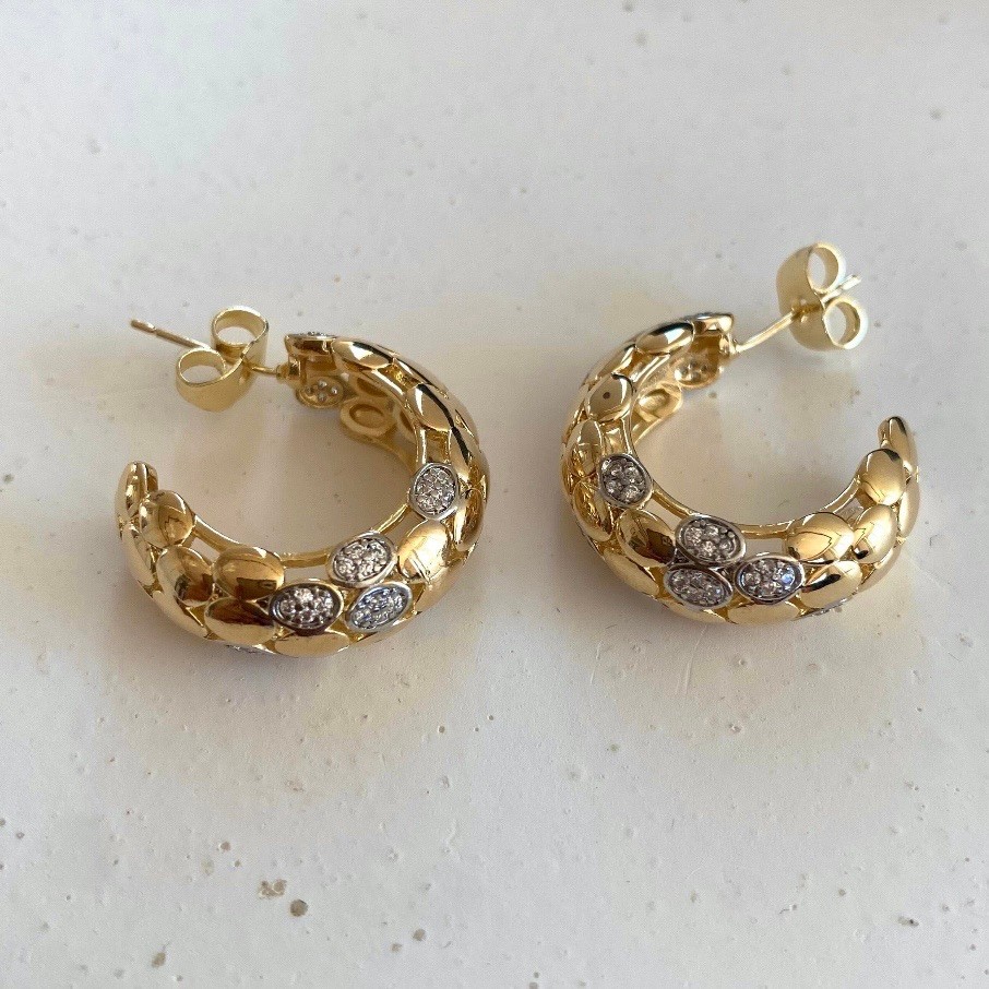 Zirkon taş yılan desen özel tasarım 14K küpe 