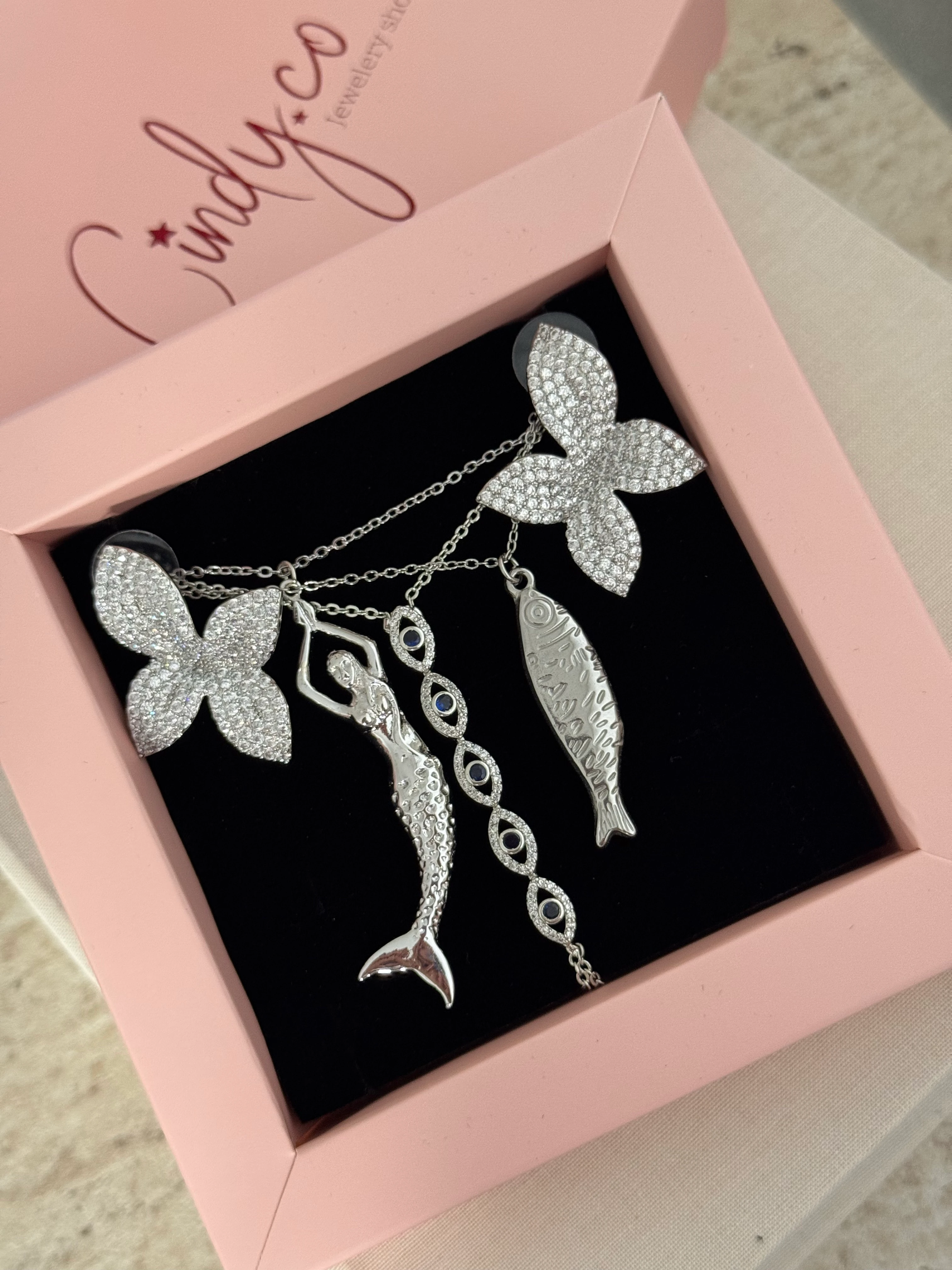 Silver | Lacivert gözlü taşlı şahmeran 