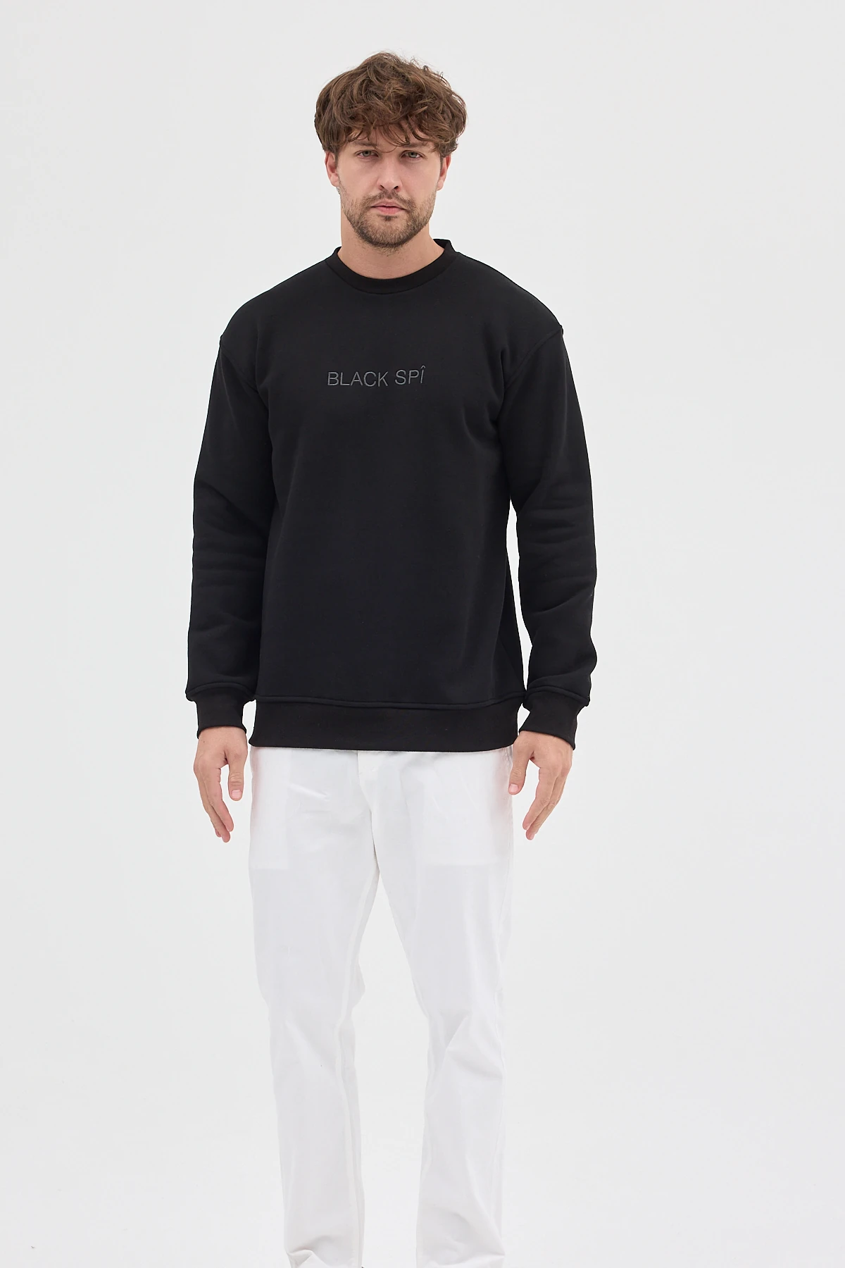 BLACK SPÎ Erkek Şardonlu Basic Sweatshirt - Siyah