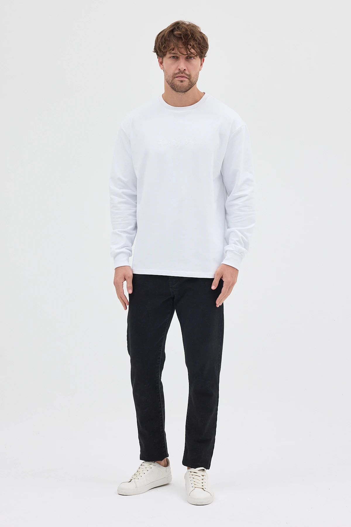 BLACK SPÎ Erkek Uzun Kollu Basic T-shirt - Beyaz