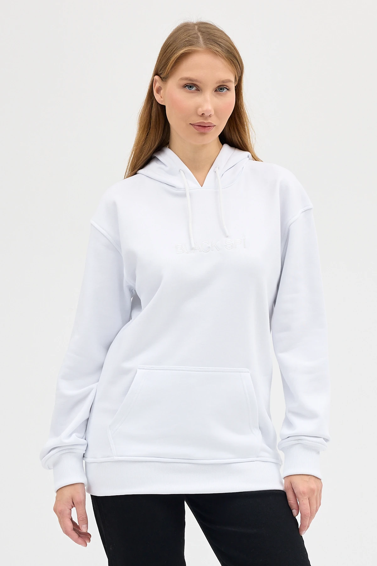 BLACK SPÎ Kadın Kapüşonlu Basic Sweatshirt - Beyaz